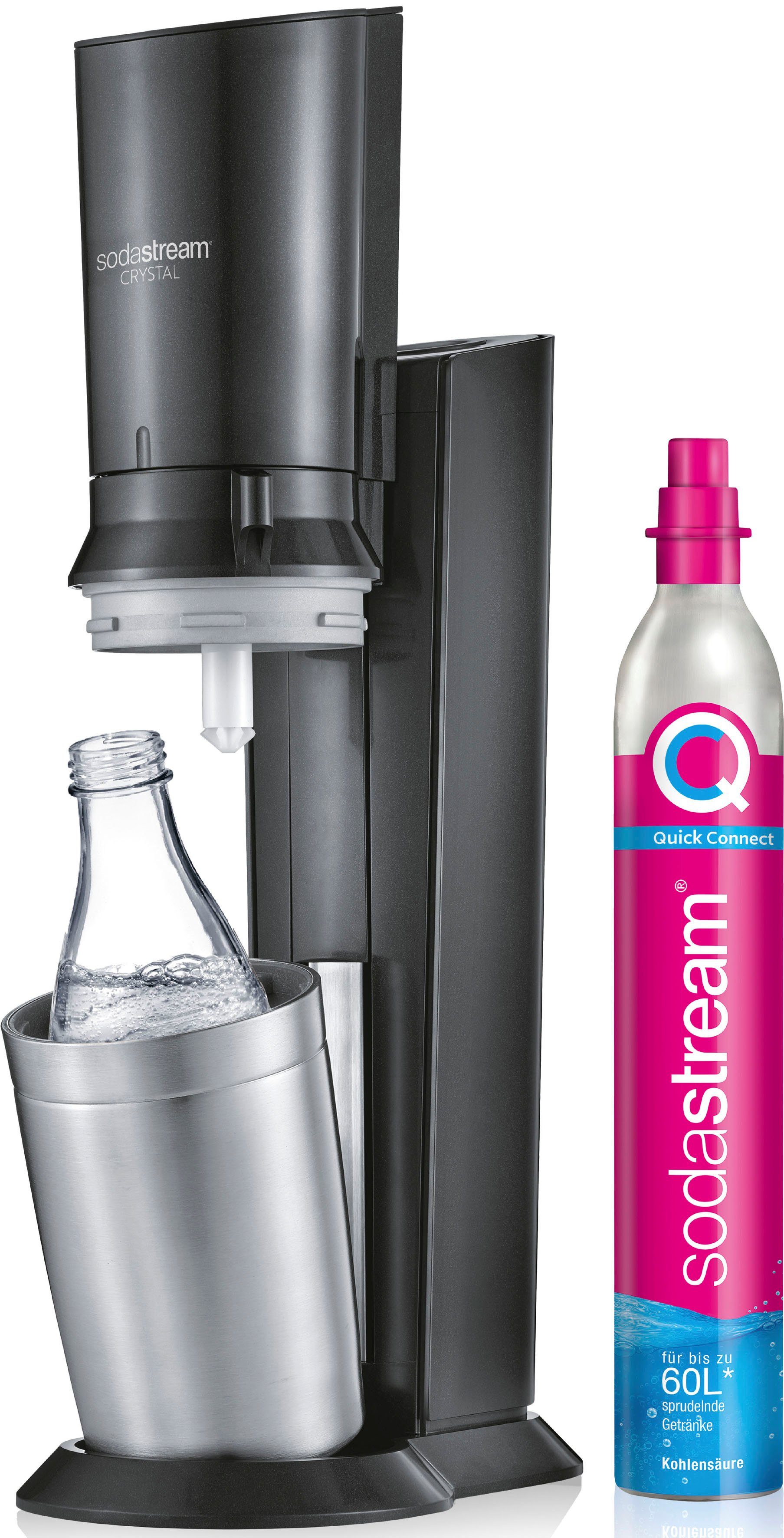 SodaStream Wassersprudler Crystal 3.0, (3-tlg), mit Quick Connect CO2-Zylinder und 1x Glaskaraffe 0,7 L