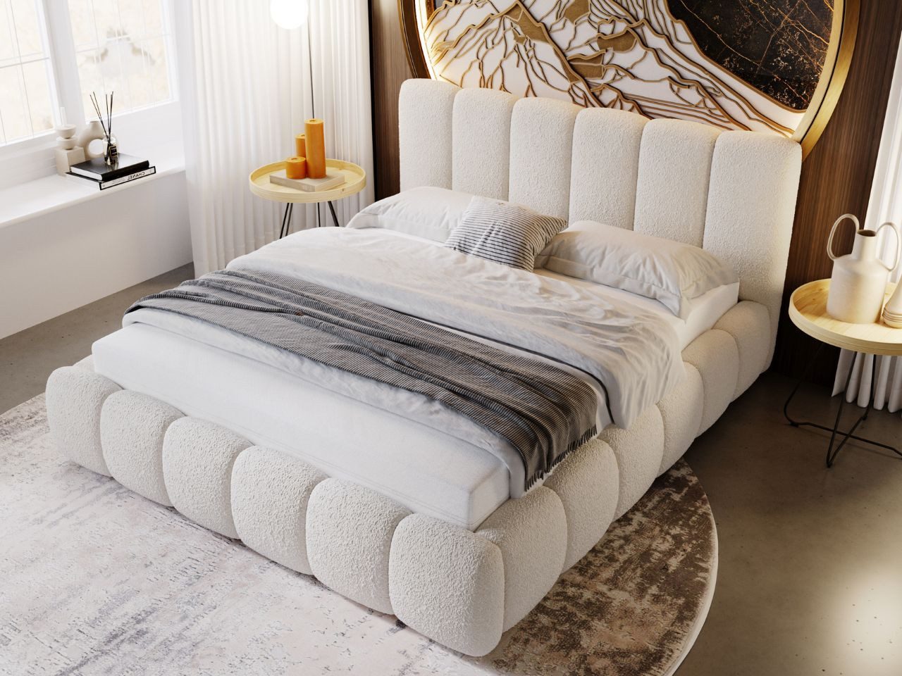 GrainGold Polsterbett Cloud (Set, Polsterbett, Kopfteil, Lattenrost), mit hohe Kopfteil, mit Lattenrost, für das Schlafzimmer, Elegant Stil