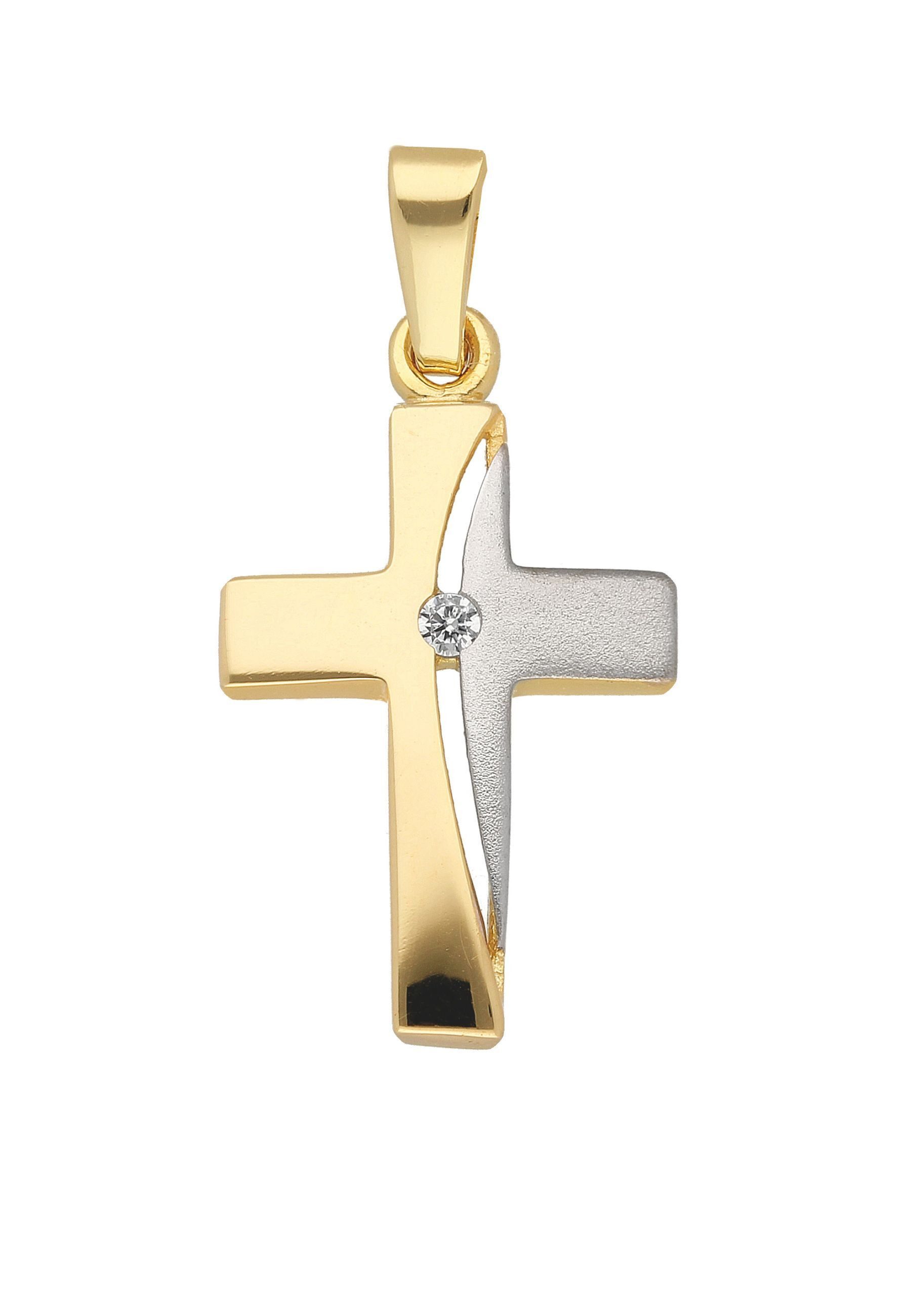 Kreuzanhänger Damen & Herren 333 Gold Kreuz Anhänger mit Zirkonia