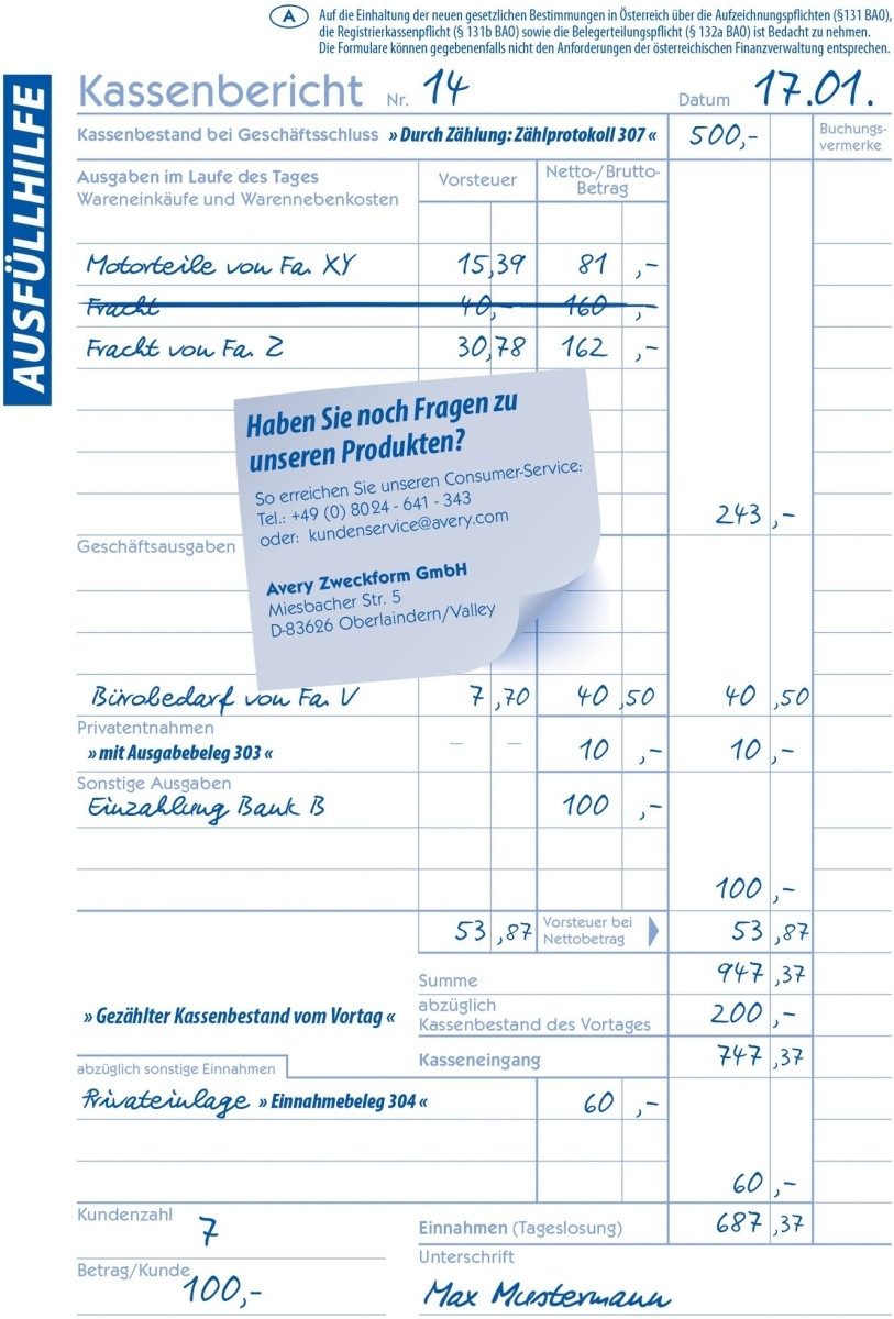 Formularblock Kassenbericht A5 RC 50 Originale.
