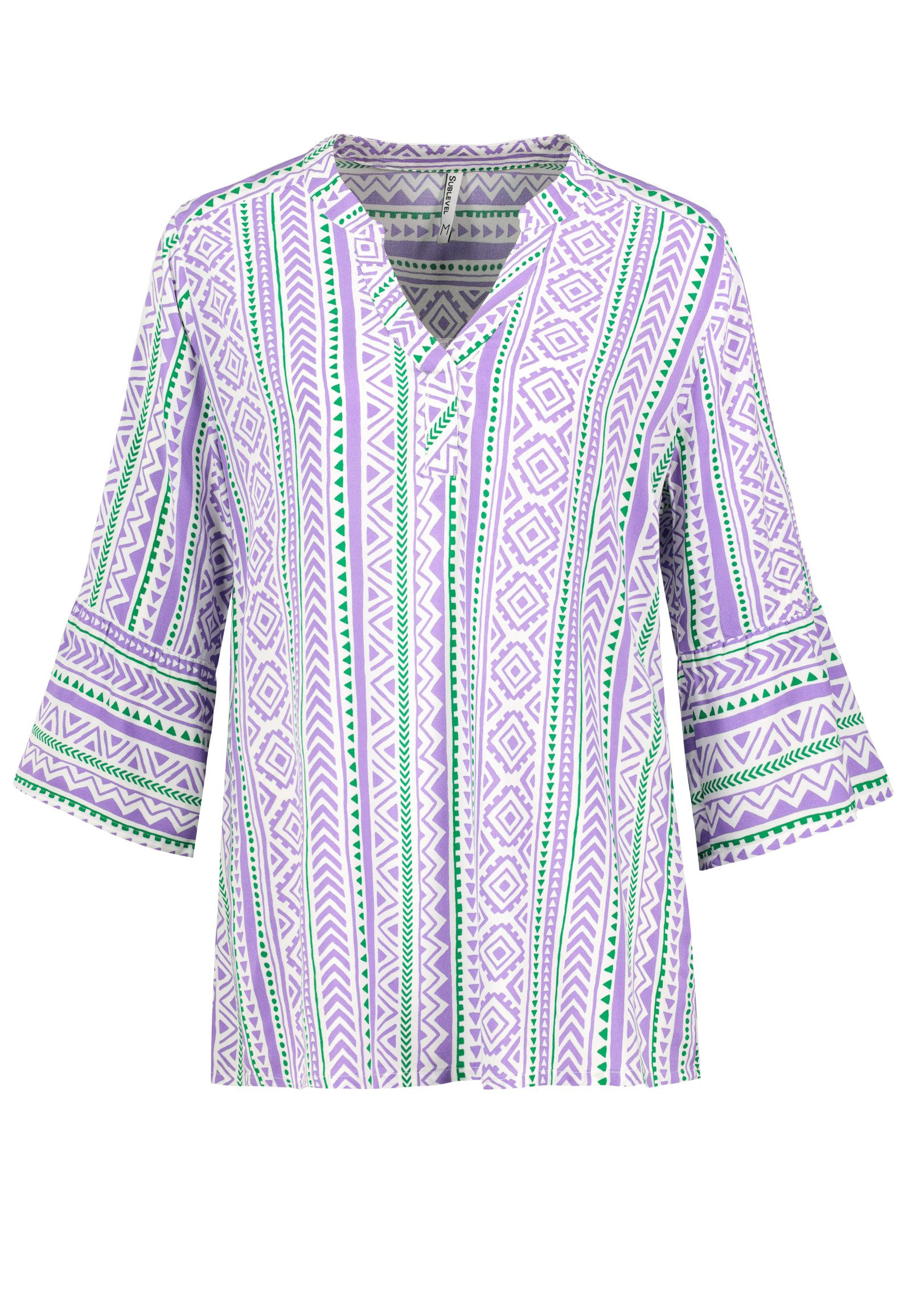 SUBLEVEL Blusenshirt Ethnomuster, Drei-Viertel-Ärmel, V-Ausschnitt Boho-Eth günstig online kaufen