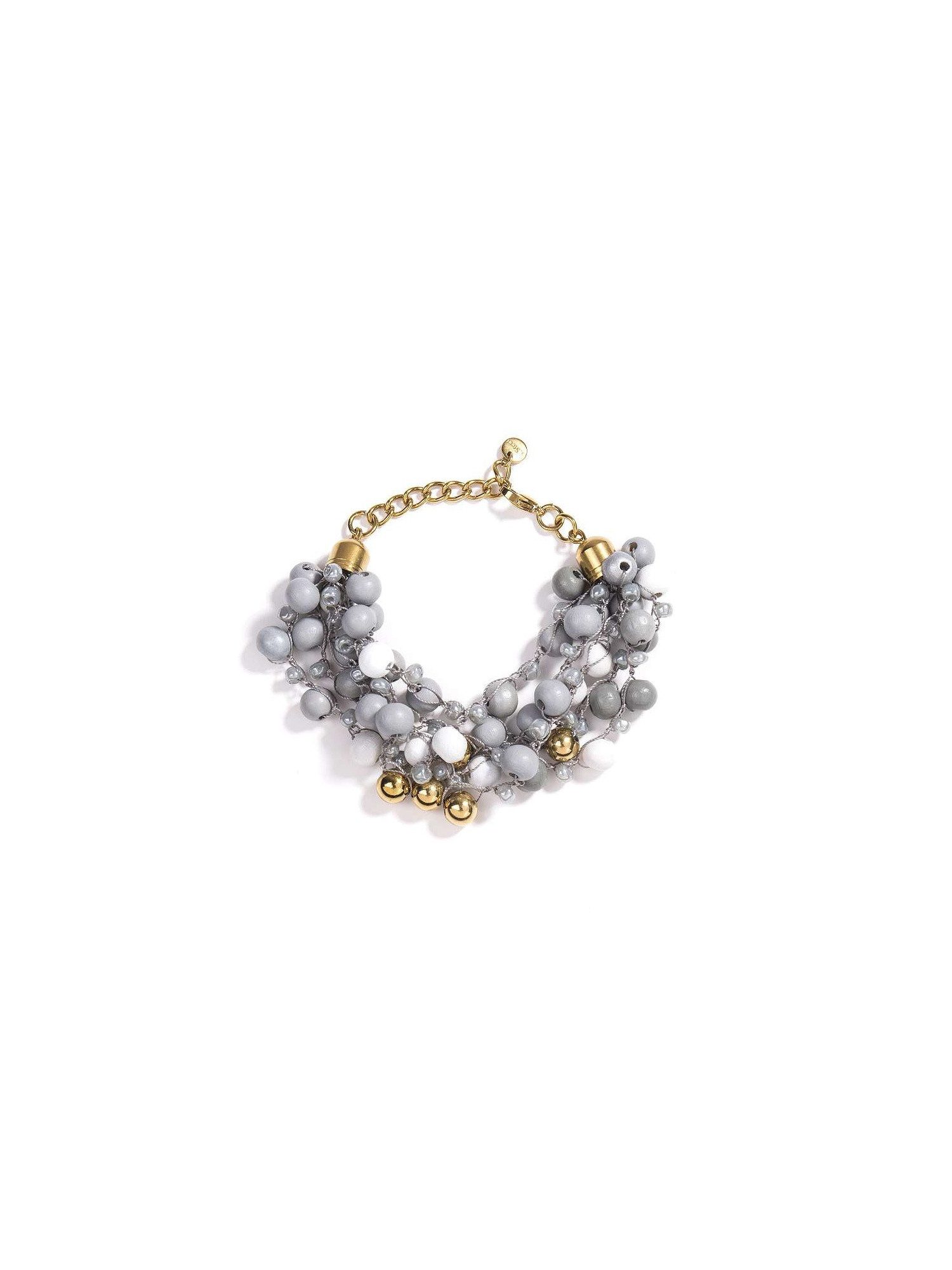Brise Schmuck Perlenarmband Mehrreihiger Perlen-Mix aus Glas, Holz und Edelstahl, Mehrreihig, mit Glas- und Holzperlen, längenverstellbar