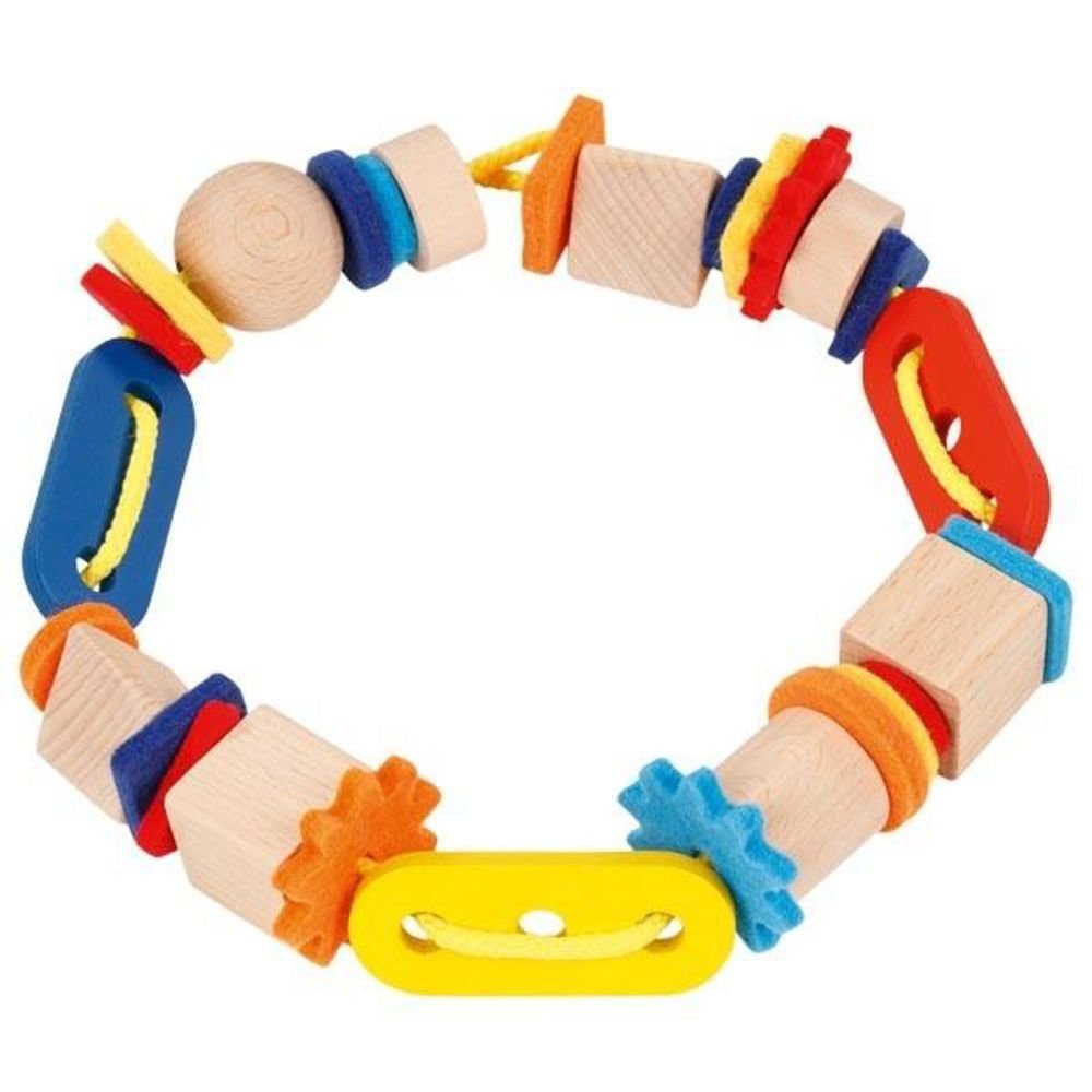 goki Spiel Mein kunterbuntes Fädelspiel, 53 teilig, aus Holz, Kette, Armband, Bastelset, Feinmotorikspielzeug