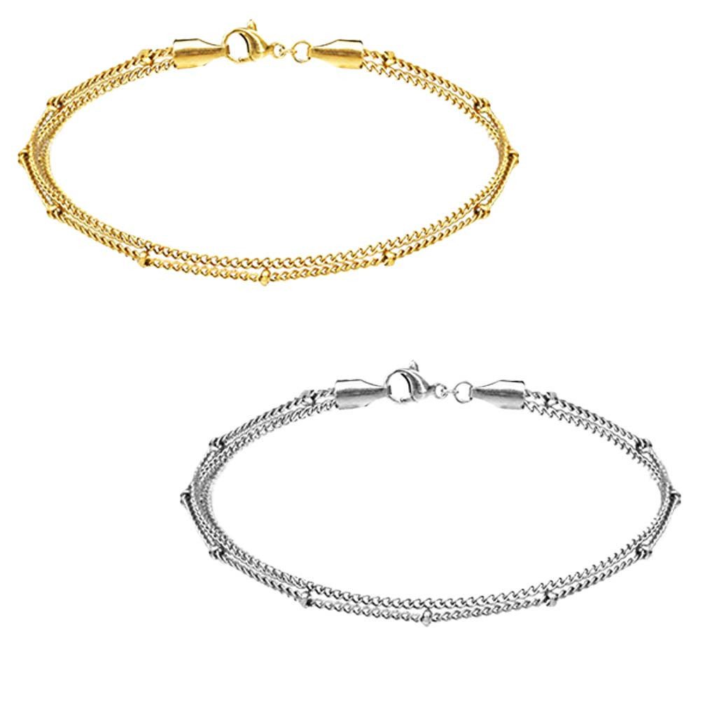 viva-adorno Edelstahlarmband Damen Armband Armkette Doppelkette Gliederkette, Edelstahl Damenarmband