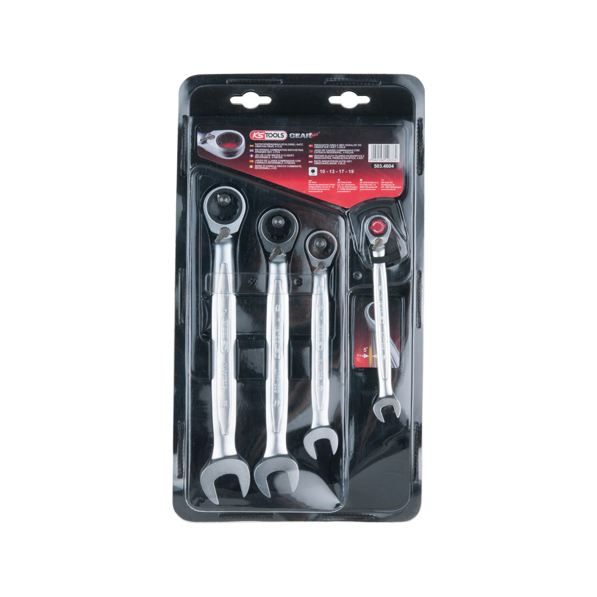 KS Tools Umschaltknarre KS Tools GEARplus Ratschenringmaulschlüssel-Satz, umschaltbar, 4-teili