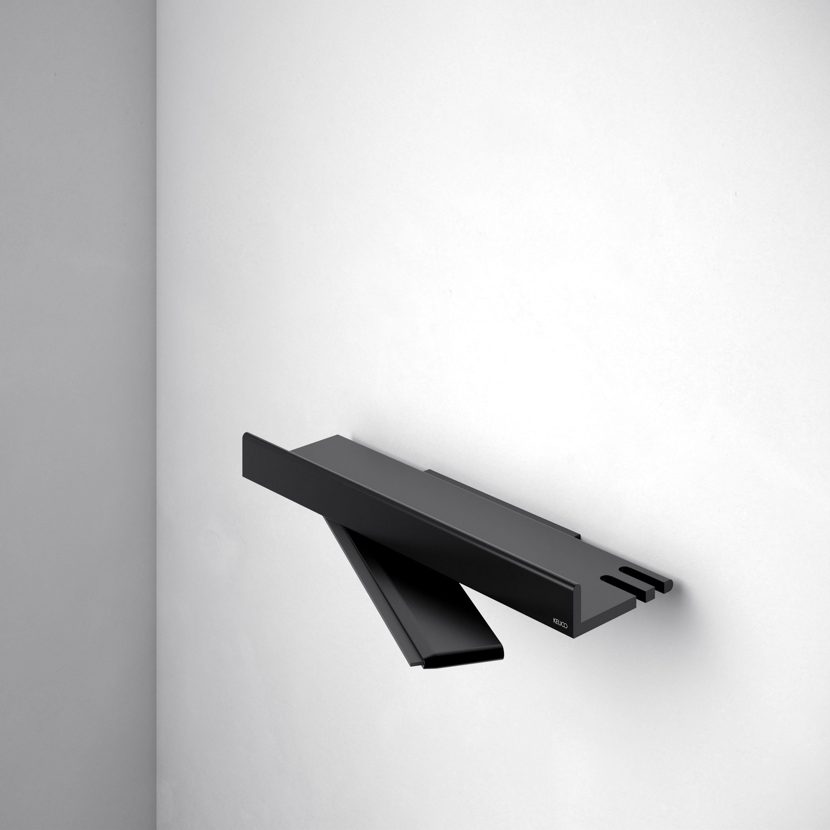 Keuco Duschablage REVA, Aluminium, Glasabzieher, schwarz, Ablaufschlitze, 35cm, Wandmontage