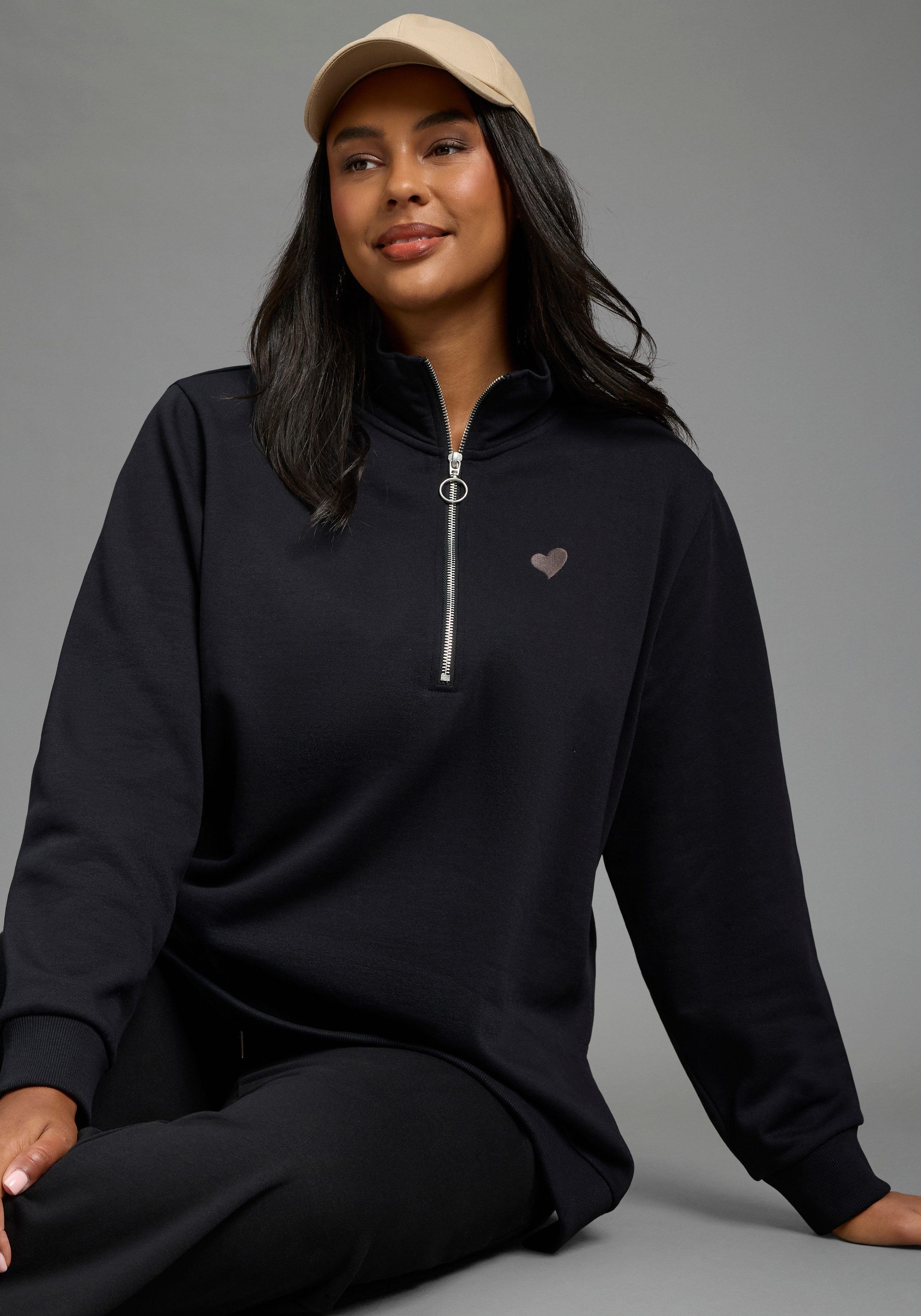 Laura Scott CURVE Longsweatshirt Große Größen mit Stehkragen, aus angerauter Sweatware, lässig geschnitten
