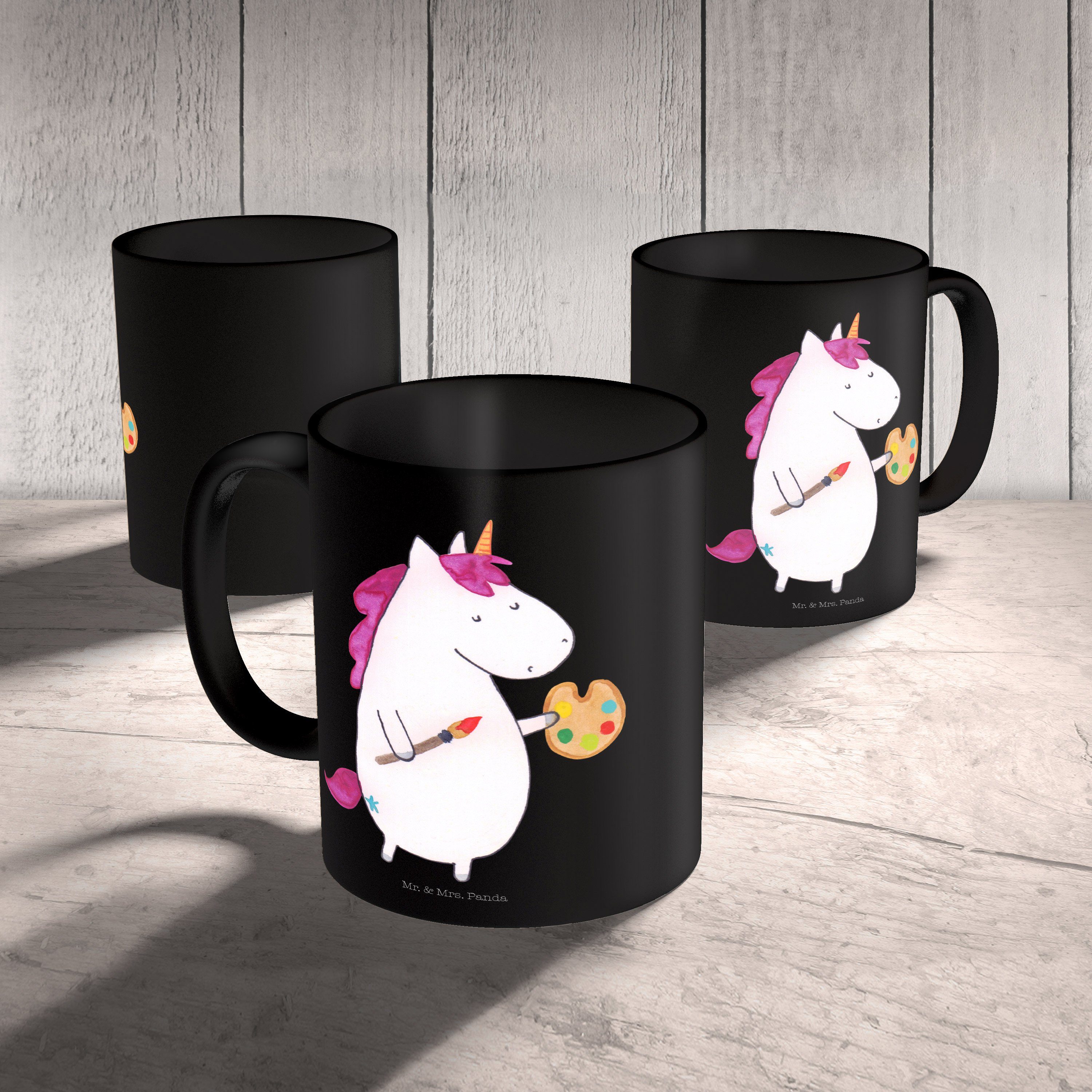 Einhorn Schwarz Deko, - Tasse, Künstler Keramik Panda Geschenk, Mrs. Mr. Schwarz Einhorn - Tasse & Porzella,