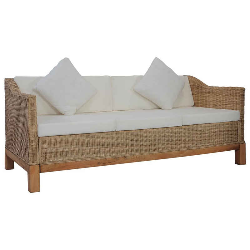 vidaXL Sofa 3-Sitzer-Sofa mit Polstern Natürliches Rattan