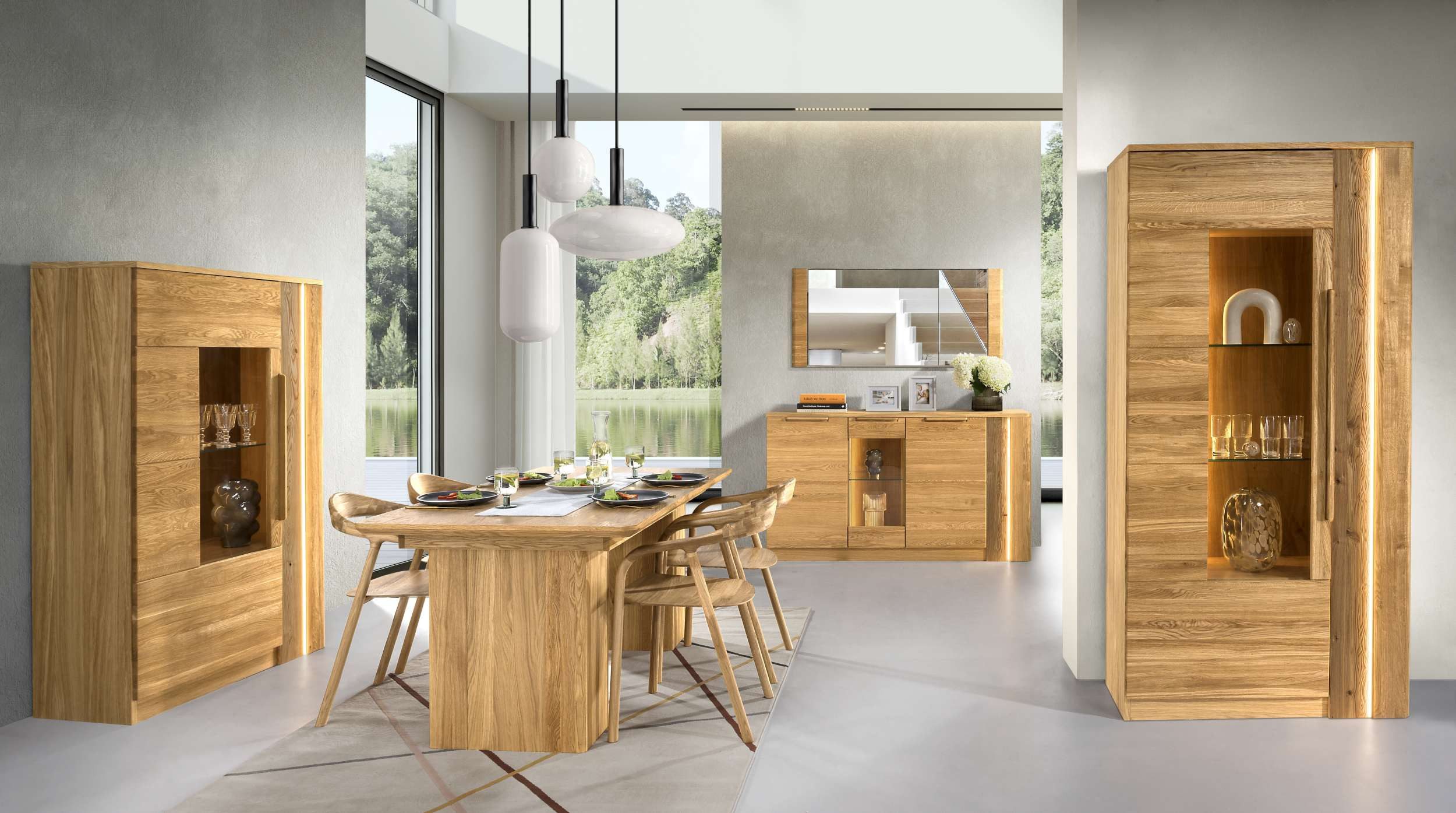 99rooms Wohnwand Pfronten, (Set (5-St), Wohnmöbel), Modern Design, mit LED-Beleuchtung, Soft-Close, aus Massivholz
