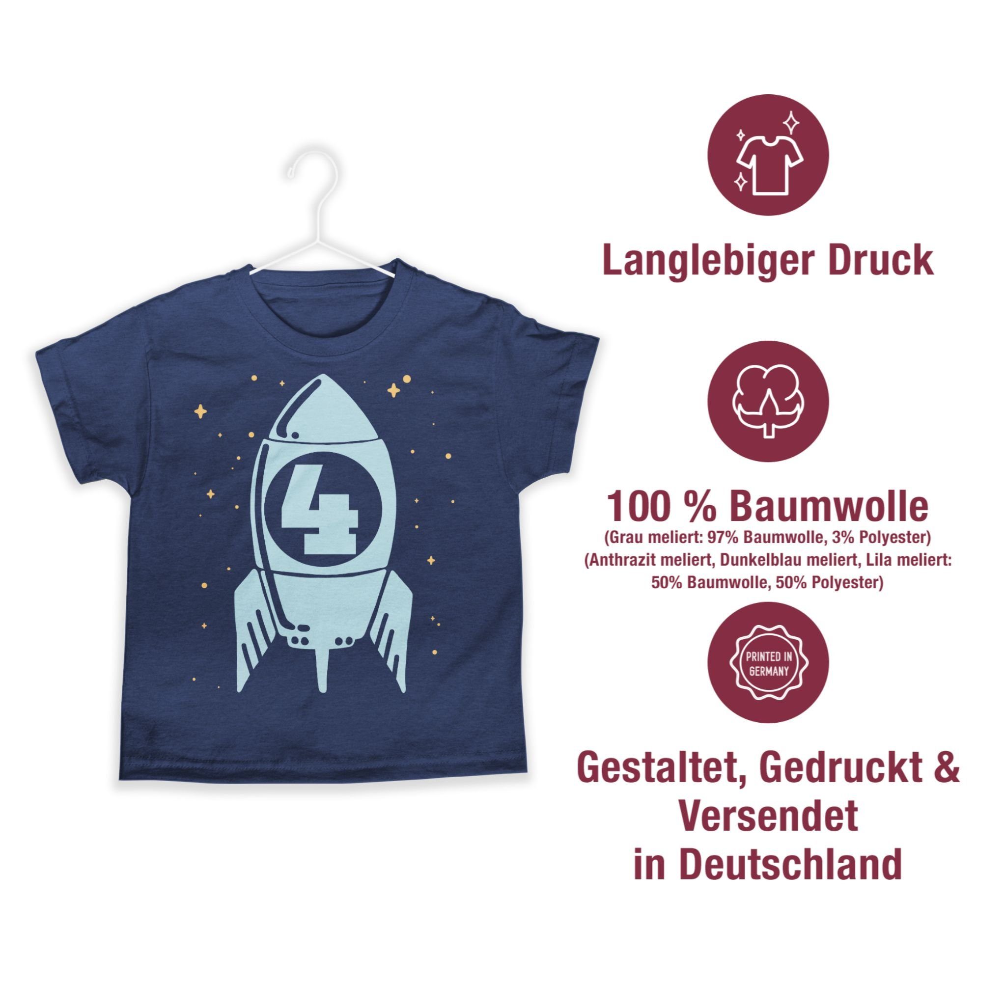 Shirtracer T-Shirt Rakete mit Sternen 4. 1 Vier blau Meliert Dunkelblau Geburtstag