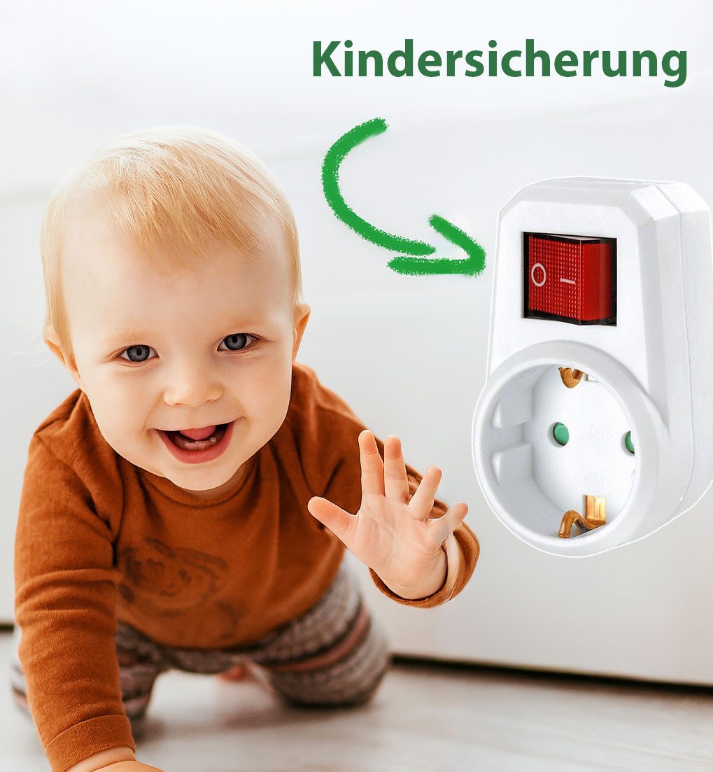 HEITECH Steckdosenschalter Abschaltbarer Zwischenstecker 2-polig Ein-Aus Schalter beleutet, max. 3500,00 W, 1-St., für Innenräume, kostenloser Versand – Bild 5 von 5