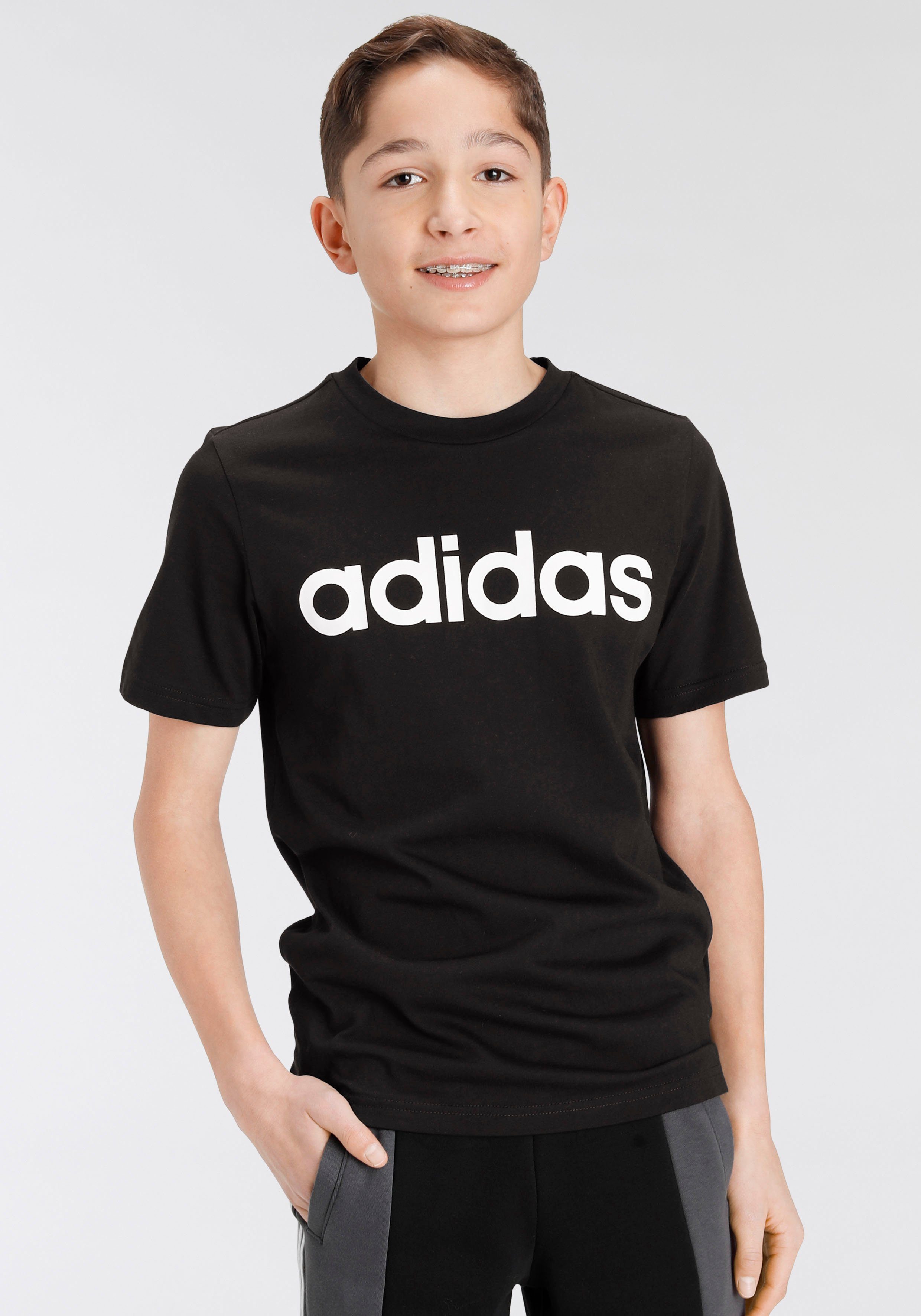 T-Shirt Black LINEAR adidas LOGO / White COTTON Sportswear ESSENTIALS