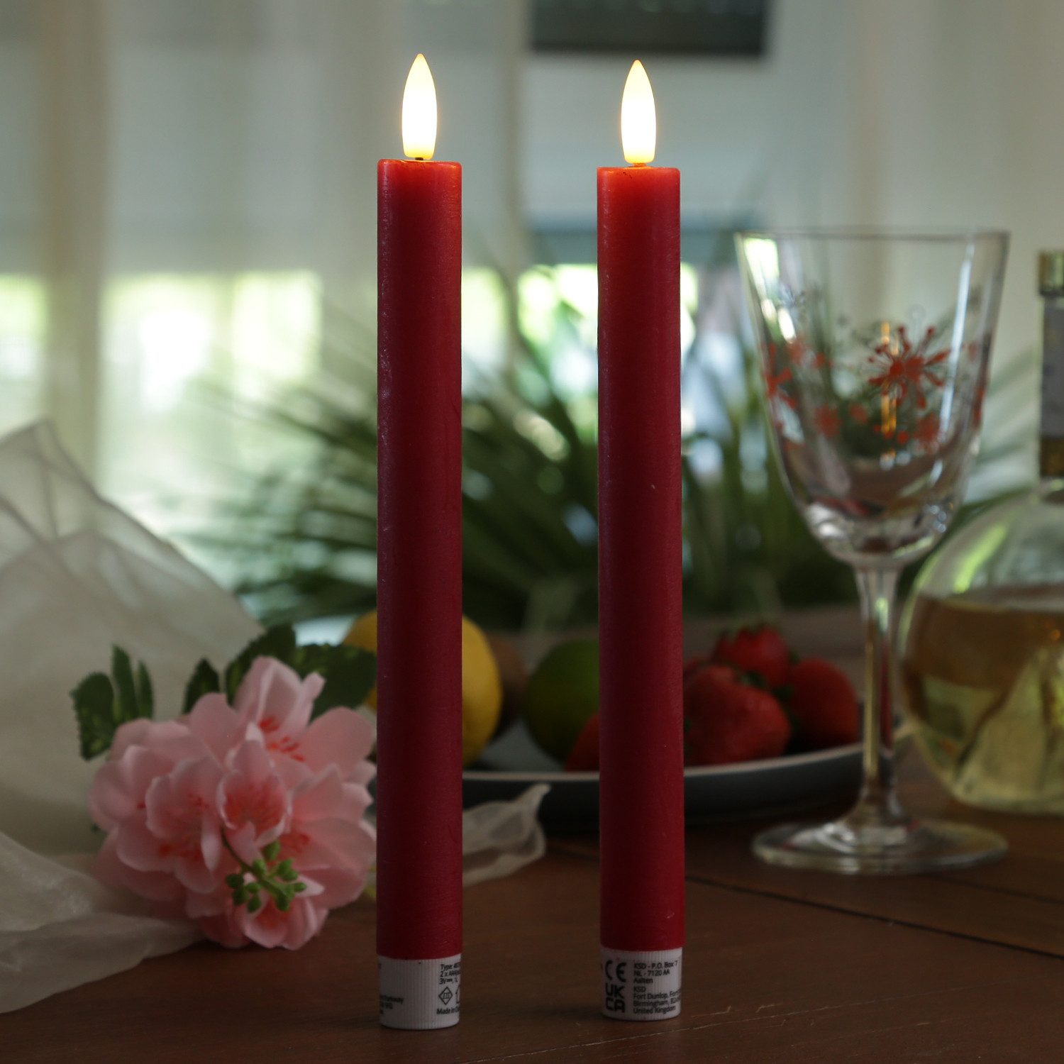 MARELIDA LED-Kerze LED Stabkerzen Tafelkerzen Dinner Spitzkerzen rustikal 24cm rot 2St, LED Classic, warmweiß (2100K bis 3000K) – Bild 3 von 5