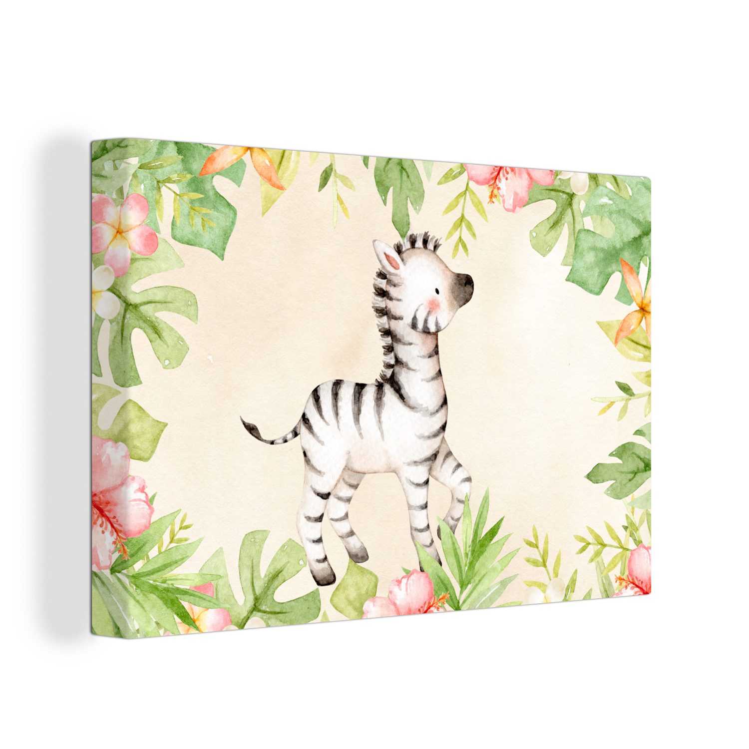 OneMillionCanvasses® Leinwandbild Zebra - Dschungel - Aquarell, (1 St), Wandbild Leinwandbilder, Aufhängefertig, Wanddeko, 30x20 cm