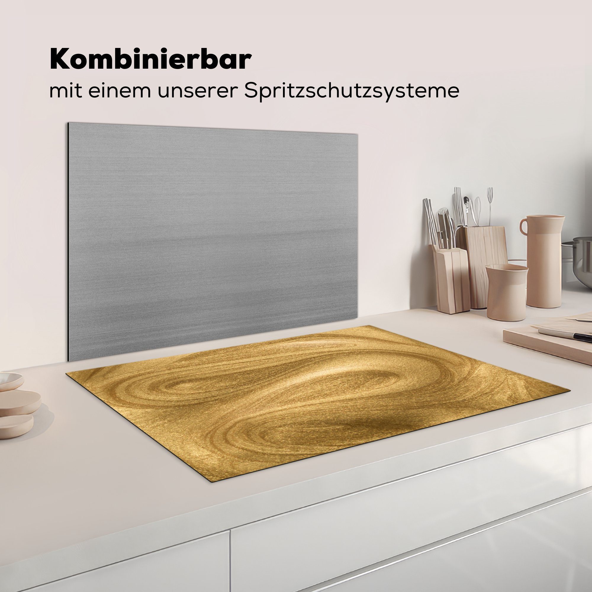 - tlg), Schutz MuchoWow Abstrakt - Ceranfeldabdeckung Herdblende-/Abdeckplatte Gold küche, für Vinyl, - Glitzer Luxus, cm, 81x52 (1 die Induktionskochfeld