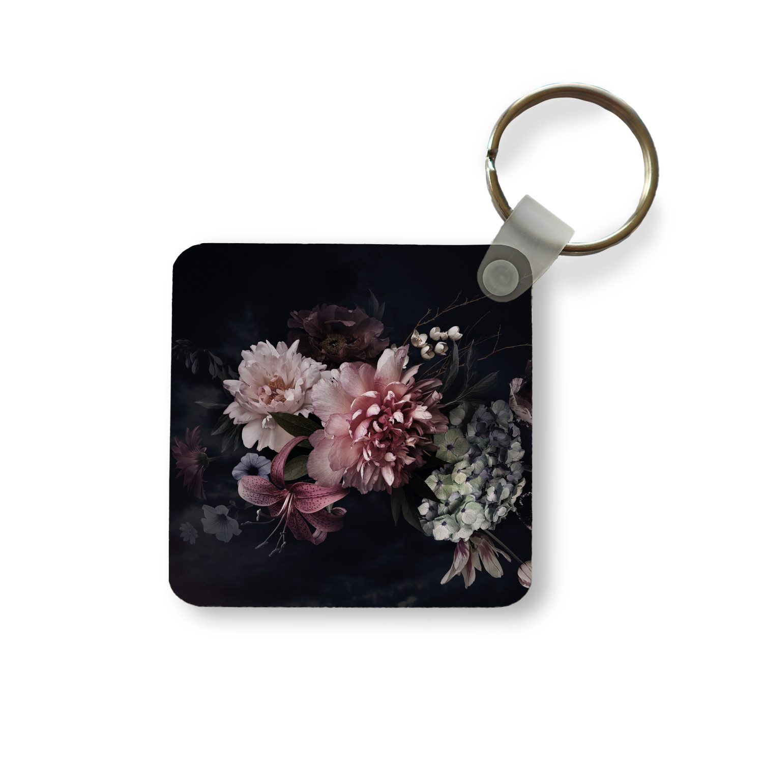 Schlüsselanhänger Blumen - Vintage - Pastell - Schwarz - Blumenstrauß