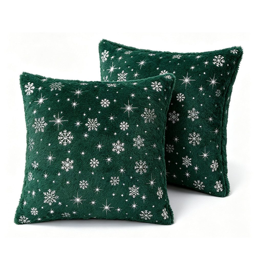 Sorvyzxn Kissenbezug Weihnachten Weiche Kunstfell-Kissenhüllen,2 Stück Kissenbezüge, (2 Stück), mit Schneeflocken-Glitzerprint,45 x 45 cm, für Sofa, Bett und Sessel