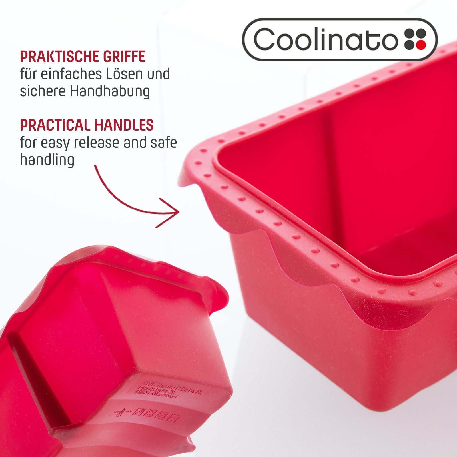 Coolinato Backform Coolinato Silikon Kastenform Set 5tlg, ROT, inkl. Rezepte