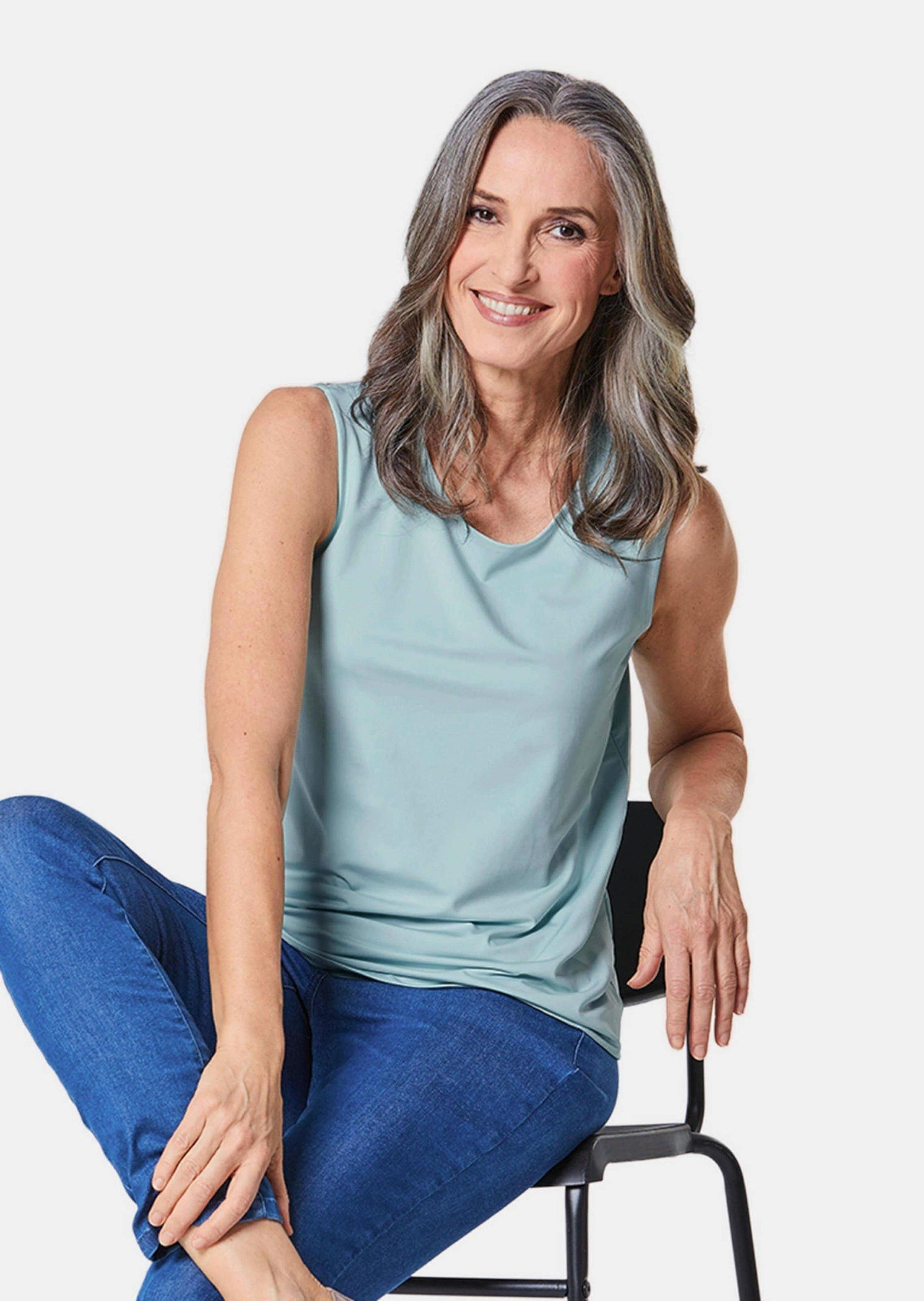 GOLDNER Shirttop Komfort-Top mit Doppel-Front Unifarbenes Modell mit klassischem Rundhalsausschnitt