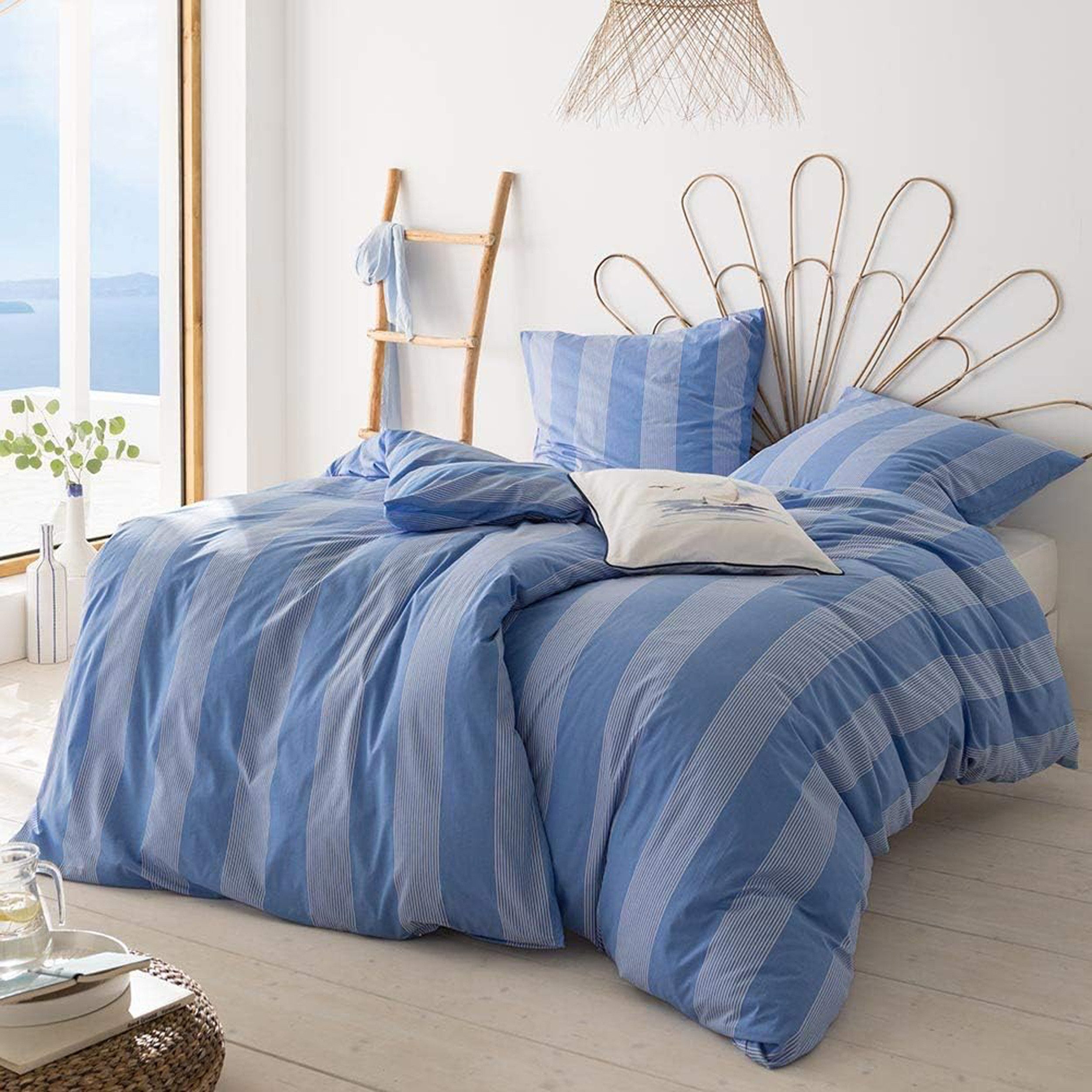 Estella Bettwäsche Estella Mako Batist Doppel Bettwäsche Niels in Bleu 200x220 cm, Batist, Doppelbett Bettwäsche, eleganter Mako Batist für den Sommer