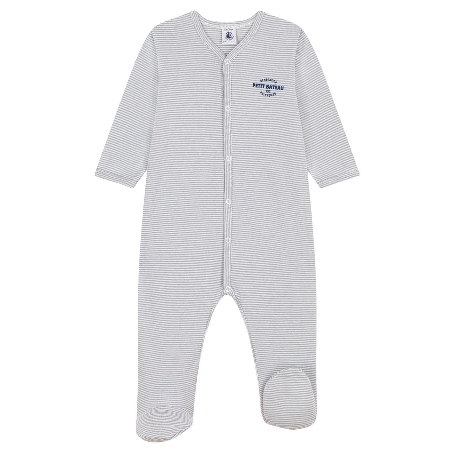 Strampler Petit Bateau Ringelstrampler in grau aus Baumwolle