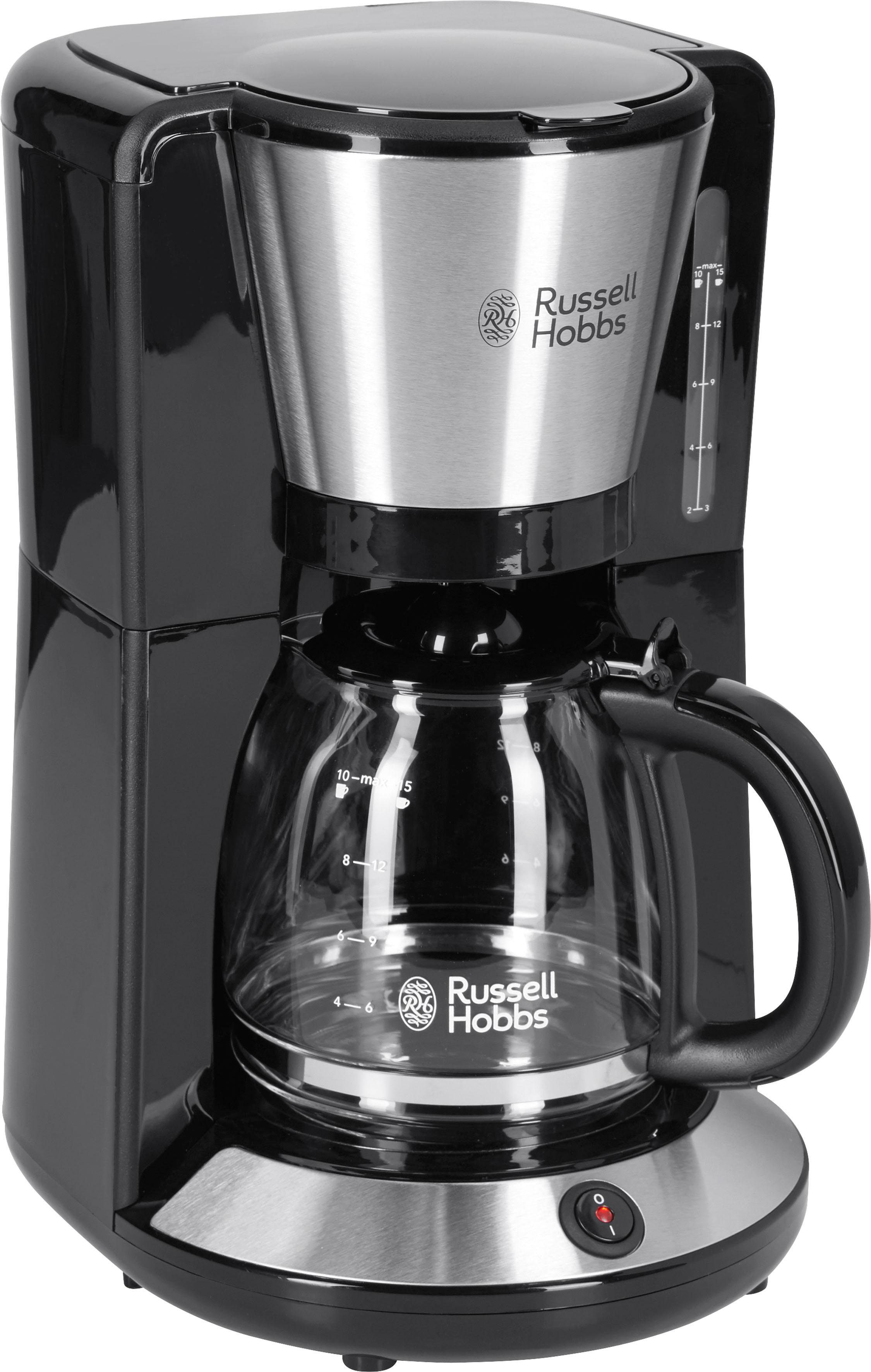 Edelstahl gebürstet Glaskanne, 1x4, HOBBS Papierfilter Adventure mit 24010-56, RUSSELL 1,25l Kaffeekanne, Filterkaffeemaschine 1100 Watt,