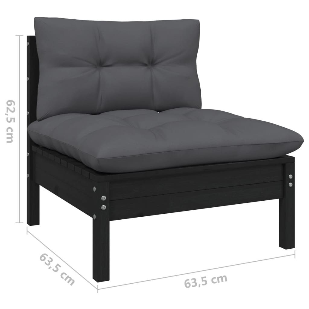 vidaXL Teile Massivholz Kissen Anthrazit mit 1 Kiefer, Loungesofa 4-Sitzer-Gartensofa Schwarz