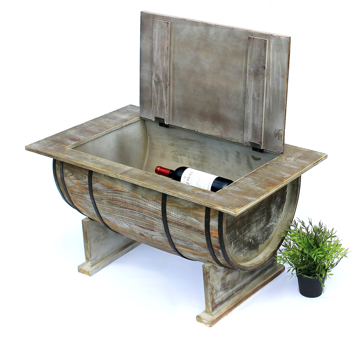 DanDiBo Couchtisch Wohnzimmer Vintage halbiertes Weinfass 5084-H 80cm, Tisch aus Holz Beistelltisch Weinregal Fass Bar