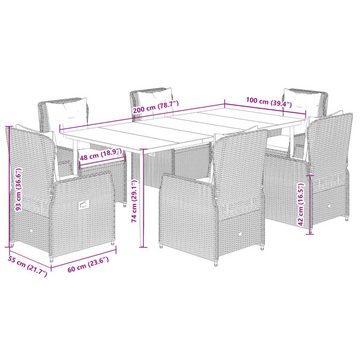 vidaXL Garten-Essgruppe 7-tlg. Garten-Essgruppe mit Kissen Schwarz Poly Rattan, (7-tlg)