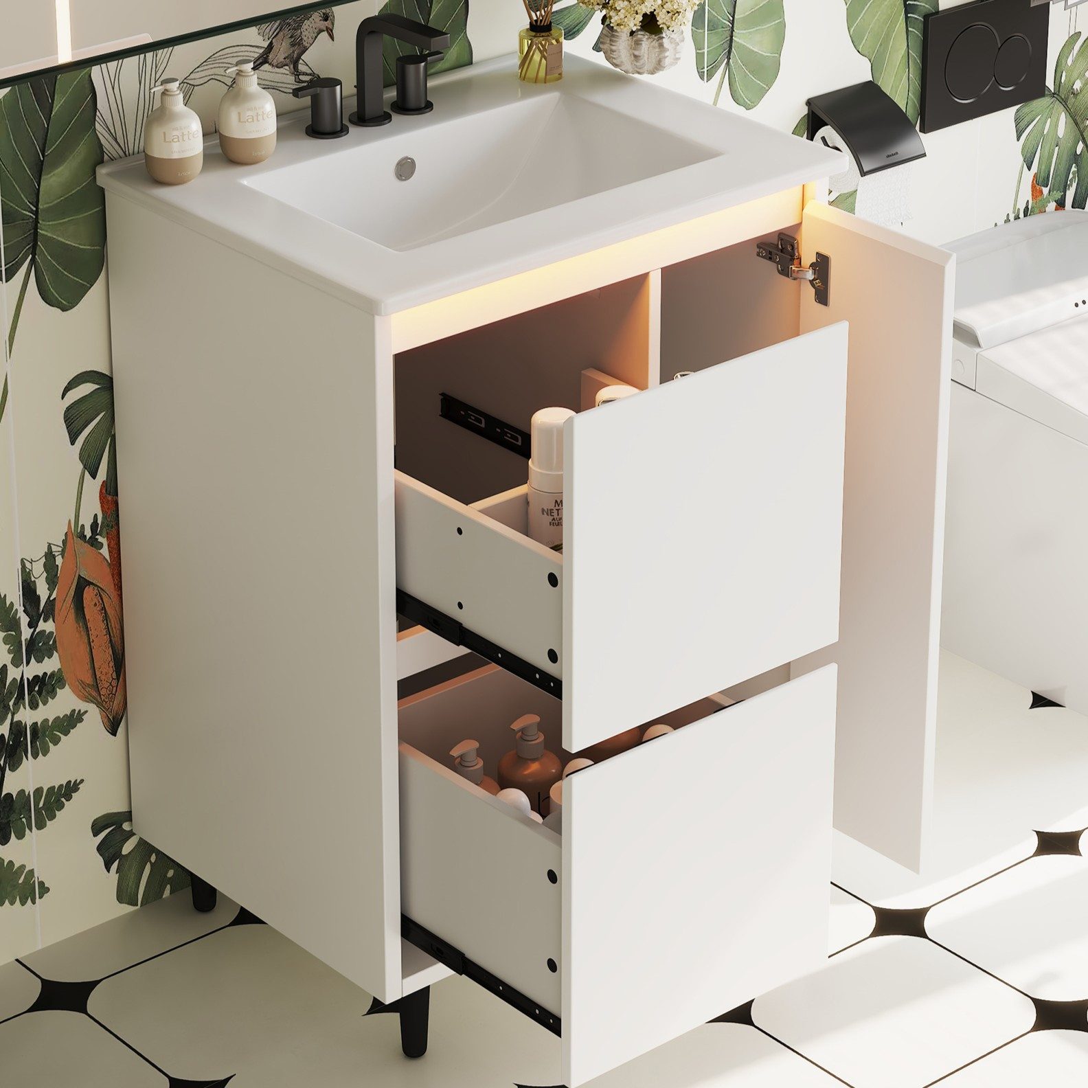 Waschbecken Waschbeckenunterschrank Badmöbel Badkommode mit Schubladen