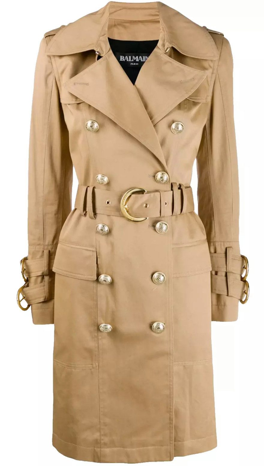 Balmain Paris Trenchcoat Double-Breasted Golden Button t Pariser Flair Mantel S Gunflap und Rückenklappe für zusätzlichen Schutz und Stil