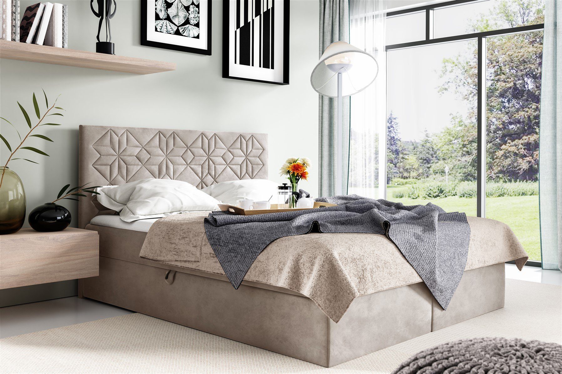 Fun Möbel Boxbett Schlafzimmerbett LAZARO Nr.1 in Stoff Fresh (inkl. Bettkästen, inkl. Kaltschaumtopper), eingebautes Liftsystem für Bettkästen