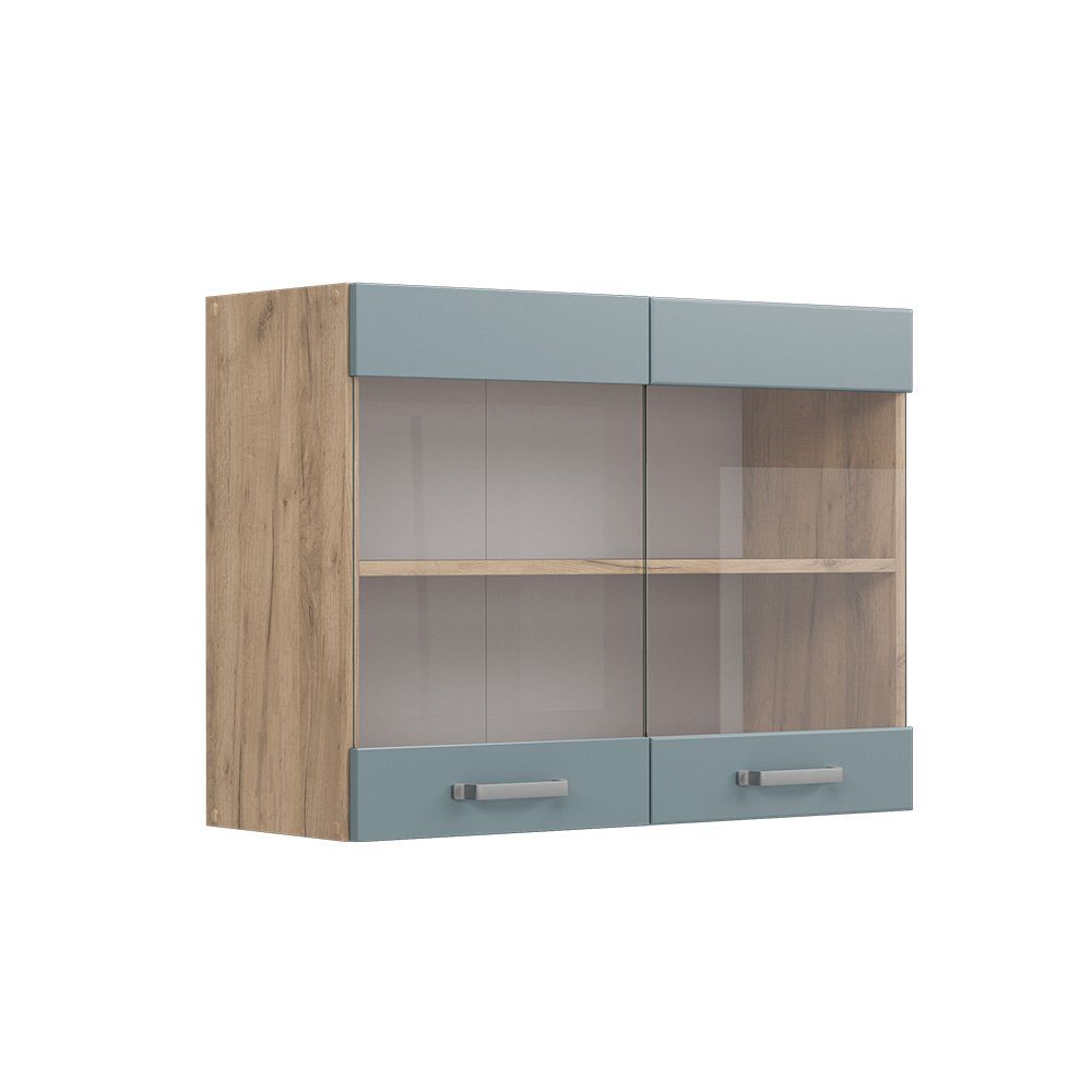 Vicco Glashängeschrank Küchenhängeschrank R-Line Goldkraft BlauGrau 80 cm