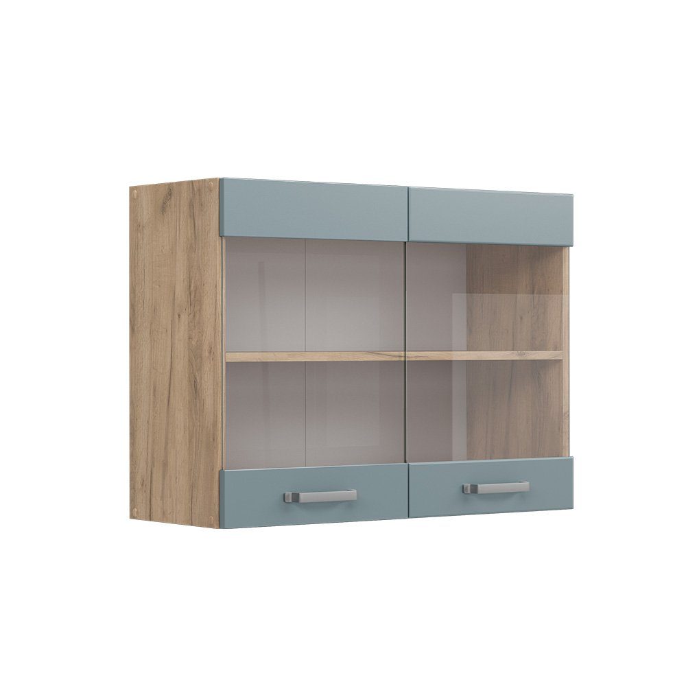 Vicco Glashängeschrank R-Line, Blau-Grau/Goldkraft Eiche, 80 günstig online kaufen