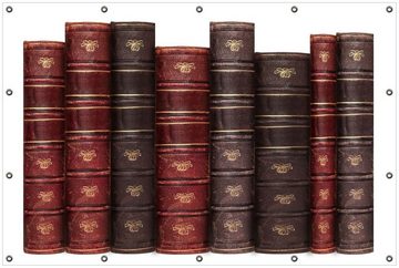 Wallario Sichtschutzzaunmatten Alte Bücher mit rotem und braunem Ledereinband