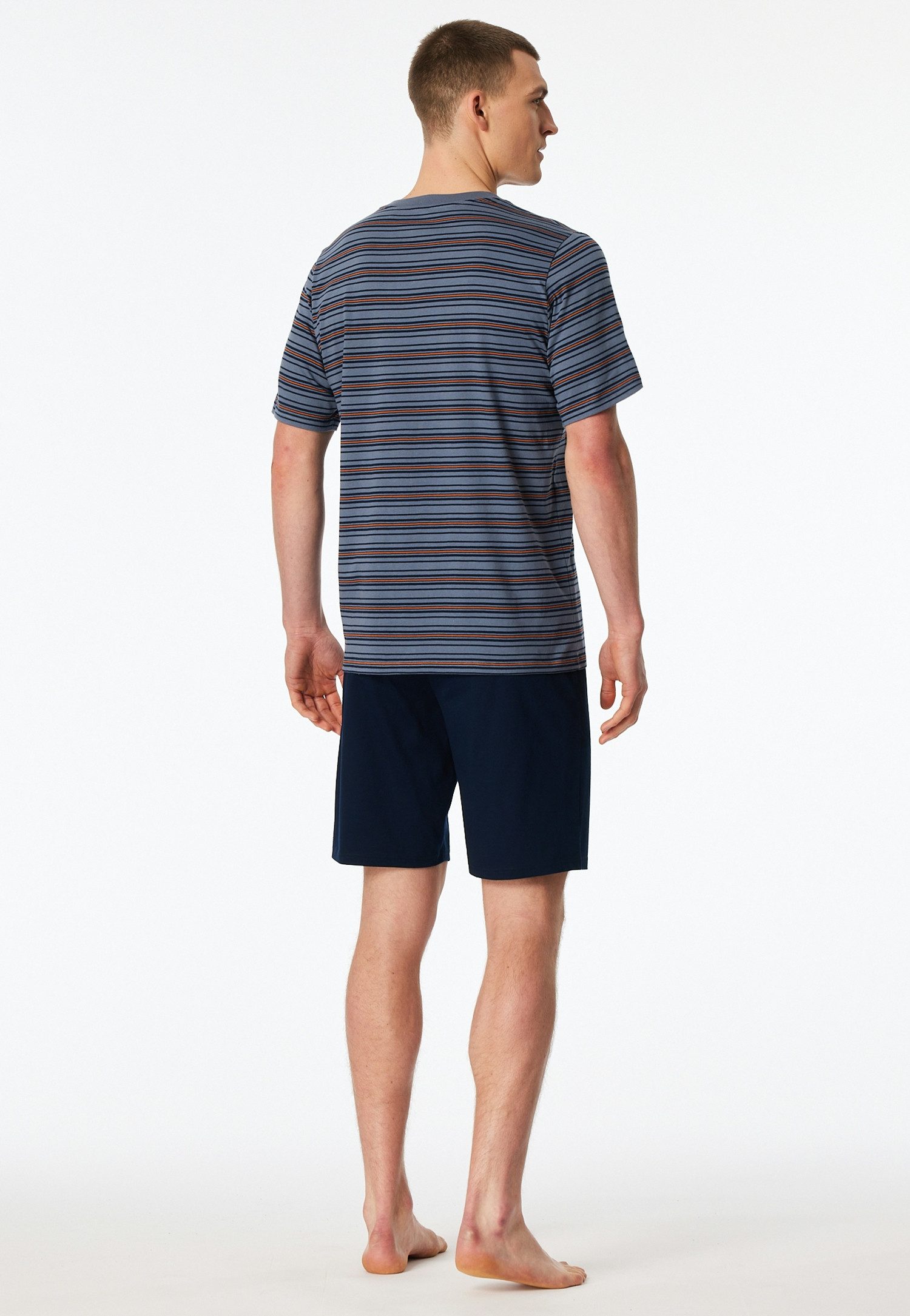 Schiesser Shorty Casual Nightwear (2 tlg) mit V-Ausschnitt und kurzem Arm, Oberteil gestreift