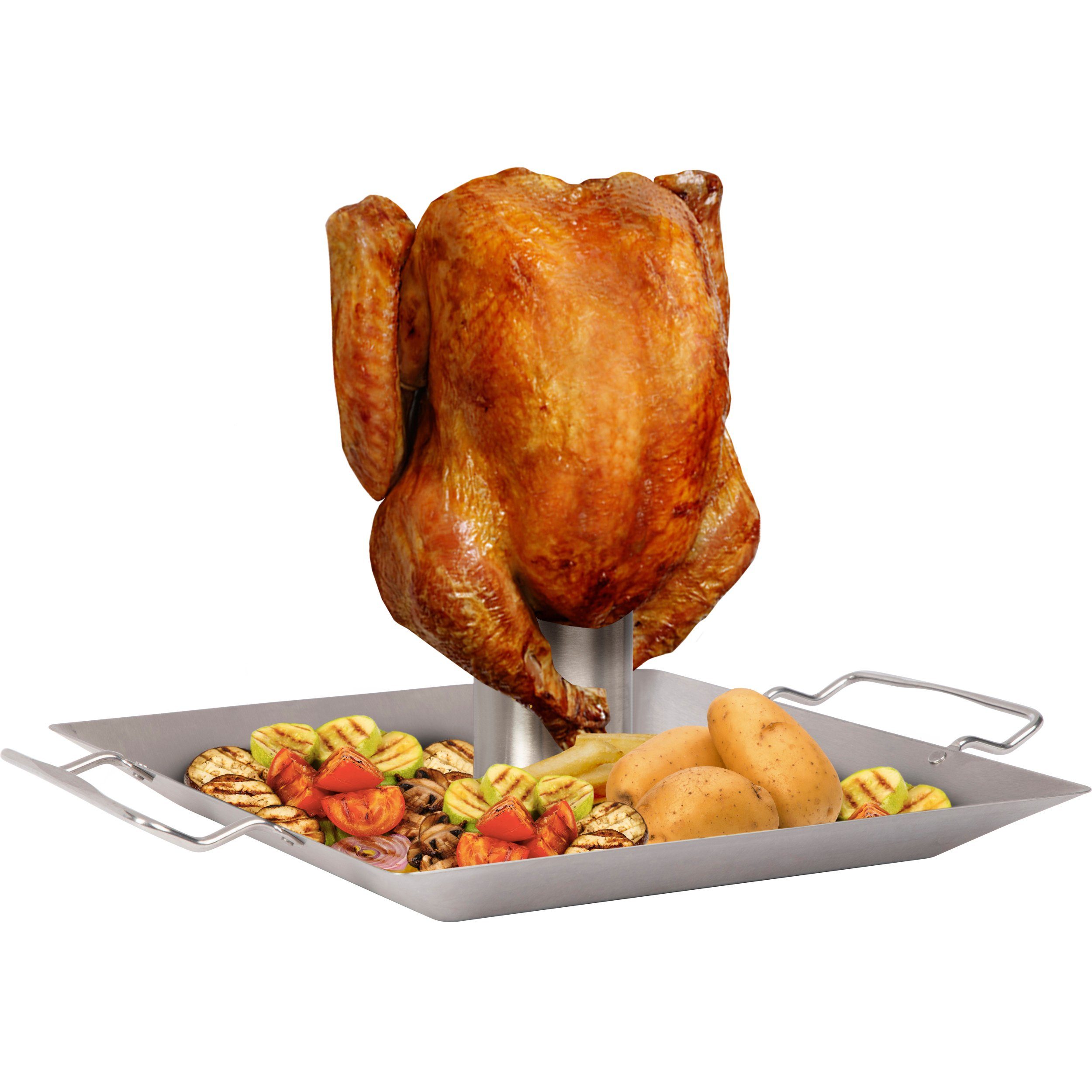 ONVAYA Hähnchenbräter Hähnchengriller aus Edelstahl mit Aromabehälter, Hähnchenbräter, Edelstahl