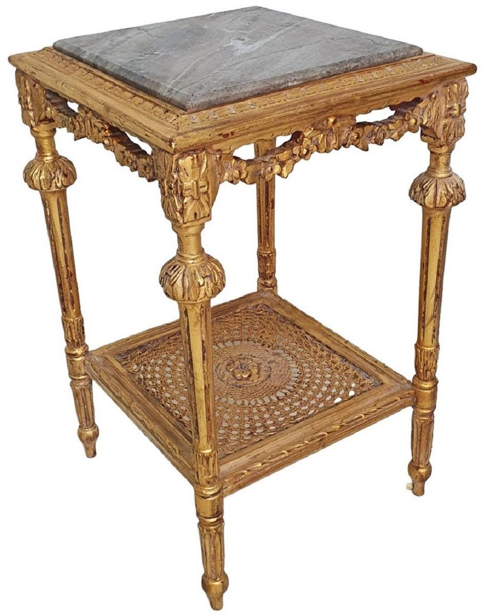 Casa Padrino Beistelltisch Casa Padrino Barock Beistelltisch Antik Gold / Grau - Prunkvoller Antik Stil Massivholz Tisch mit Marmorplatte - Wohnzimmer Möbel im Barockstil - Barock Möbel