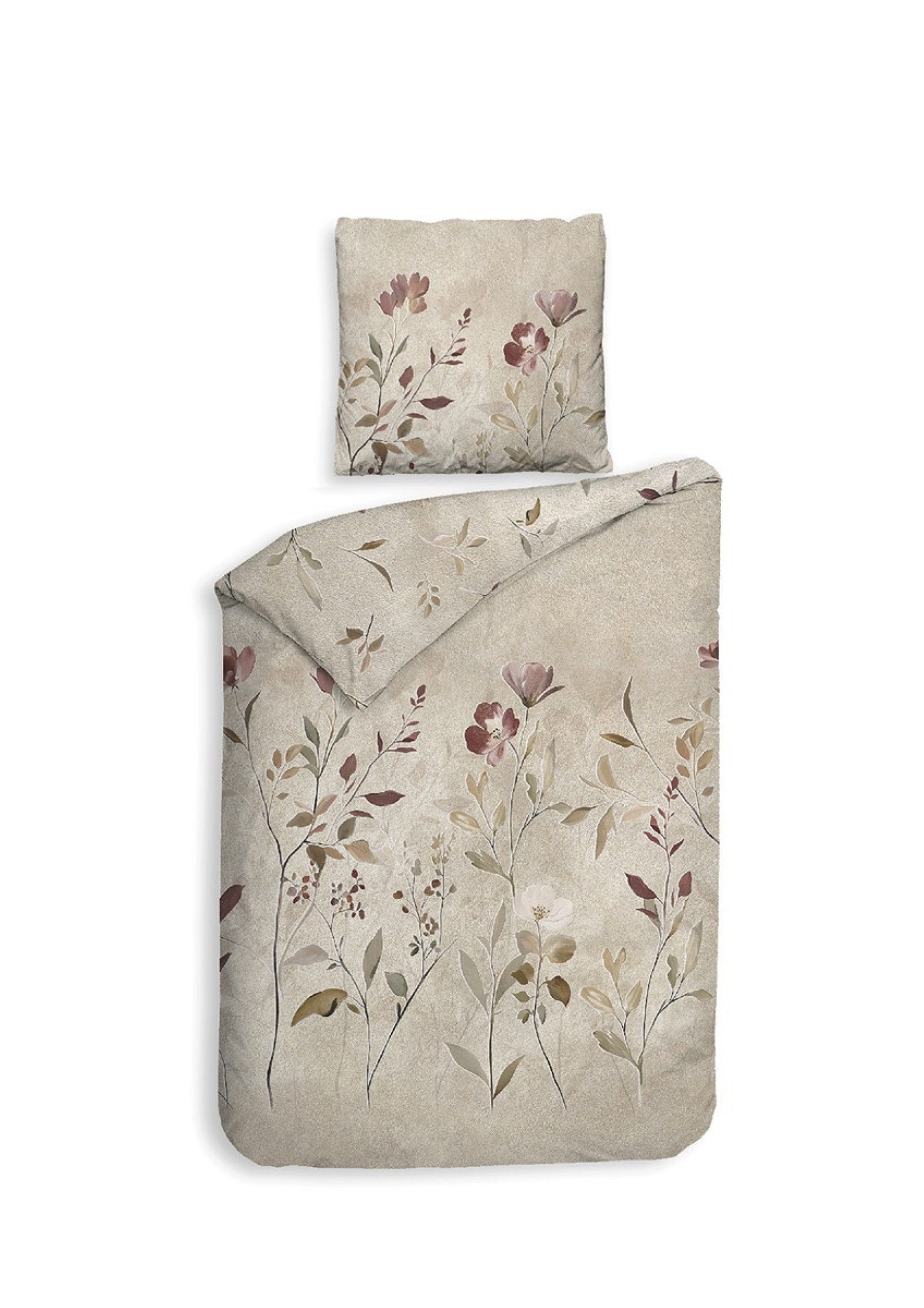Heckett and Lane Bettwäsche Heckett & Lane Satin Bettwäsche 155x220 Caterina natural Blüten Zweige, Mako-Satin, 2 teilig, für den Sommer und Winter
