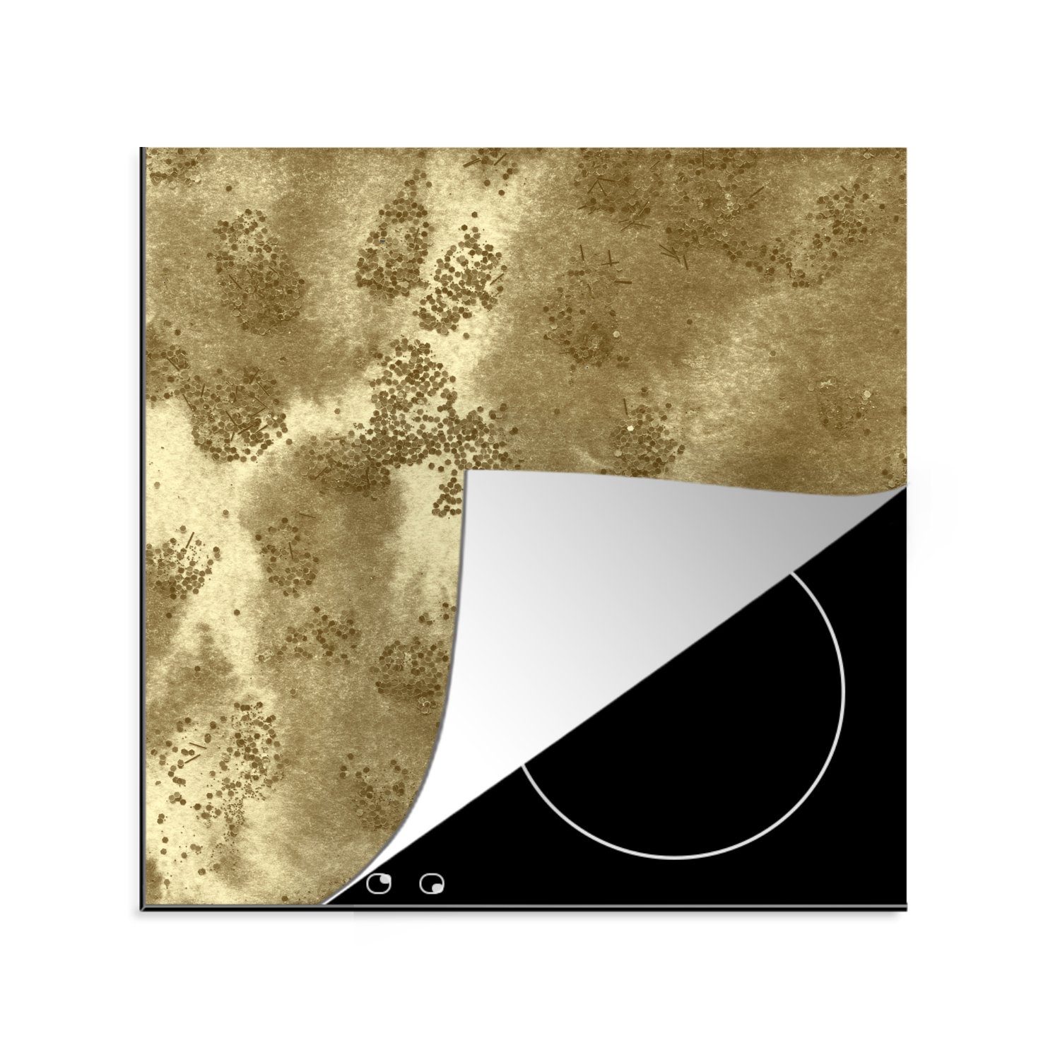 MuchoWow Herdblende-/Abdeckplatte Gold - Glitzer - Textur, Vinyl, (1 tlg), 78x78 cm, Ceranfeldabdeckung, Arbeitsplatte für küche