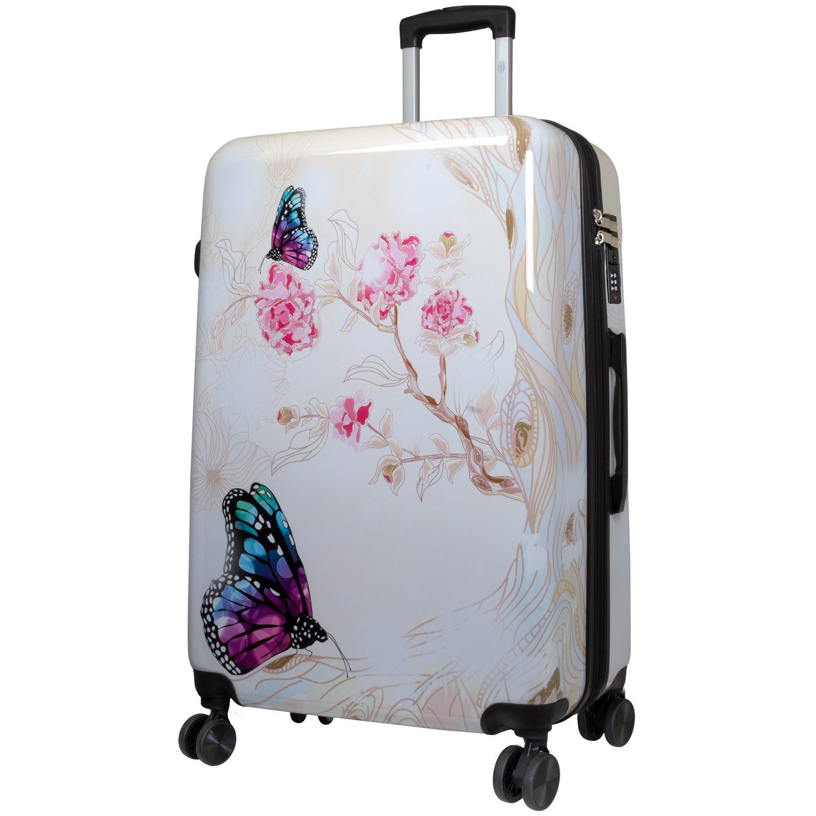 Hartschalen-Trolley Hartschalenkoffer mit Schmetterlings-Motiv und Doppelrollen