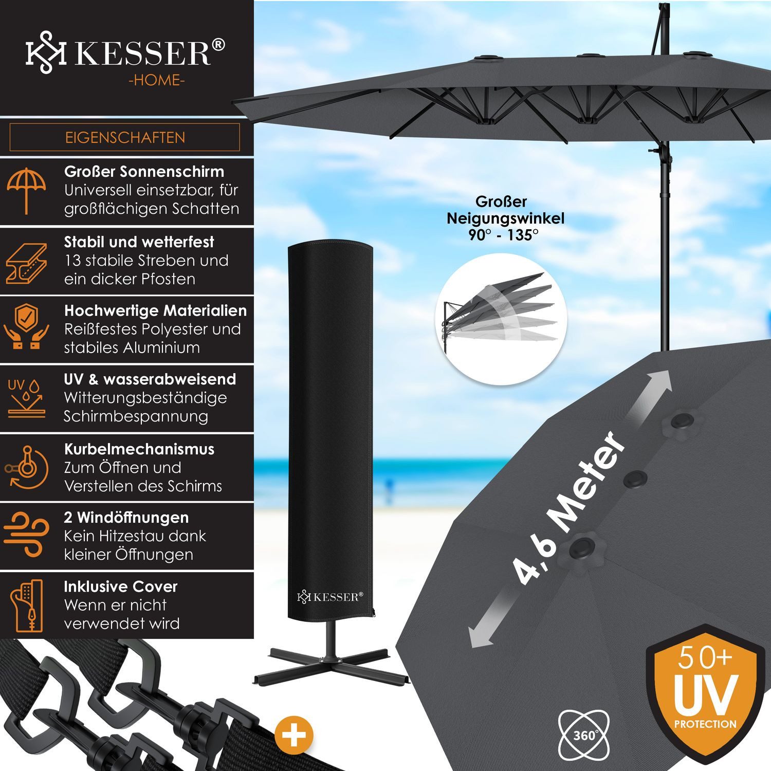 KESSER Sonnenschirm, Sonnenschirm Doppelsonnenschirm 4,6m x günstig online kaufen