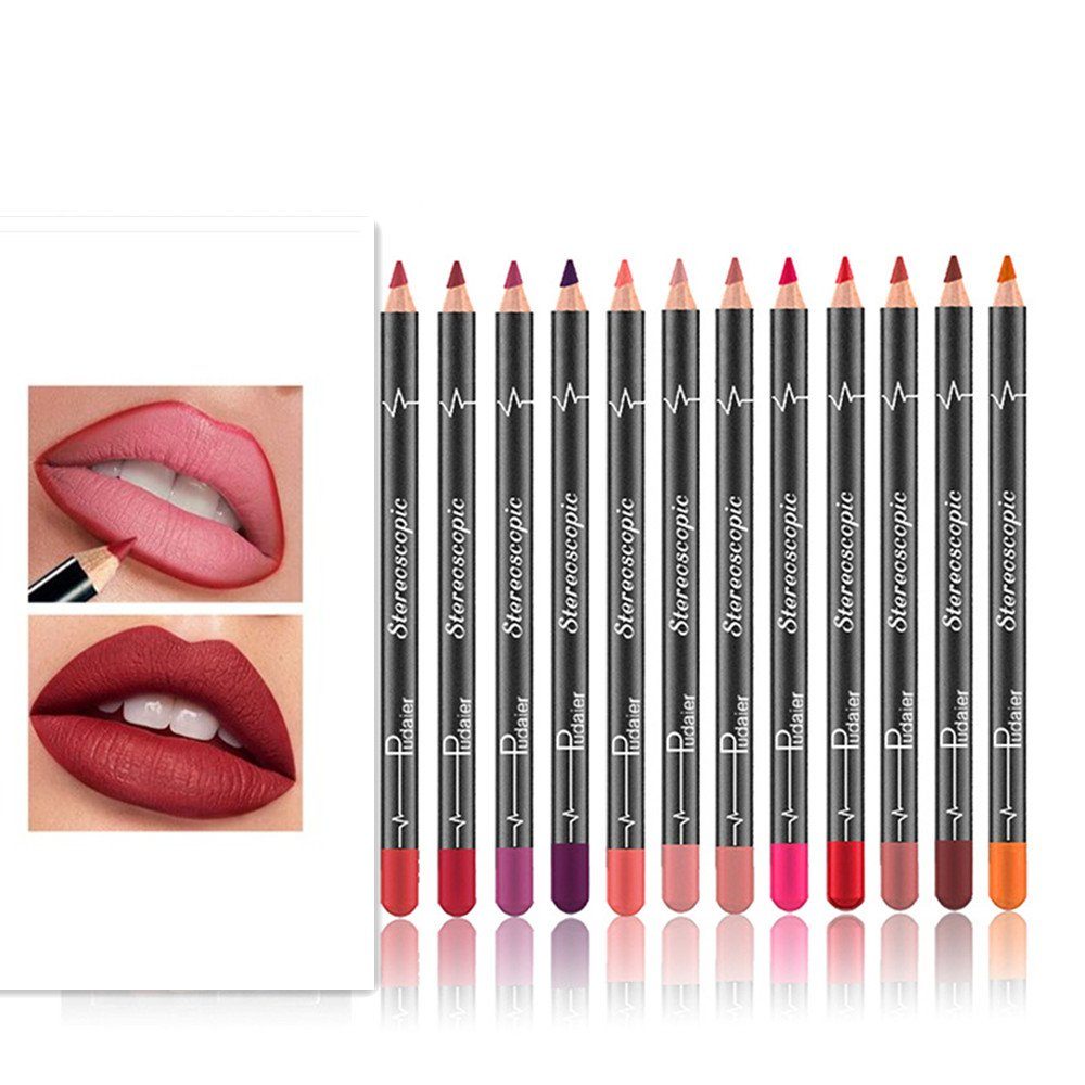Lippenkonturenstift,Matte Liner Farben Makeup,Lip Lipliner Lippen, XDeer Pencil Lipliner Set,12