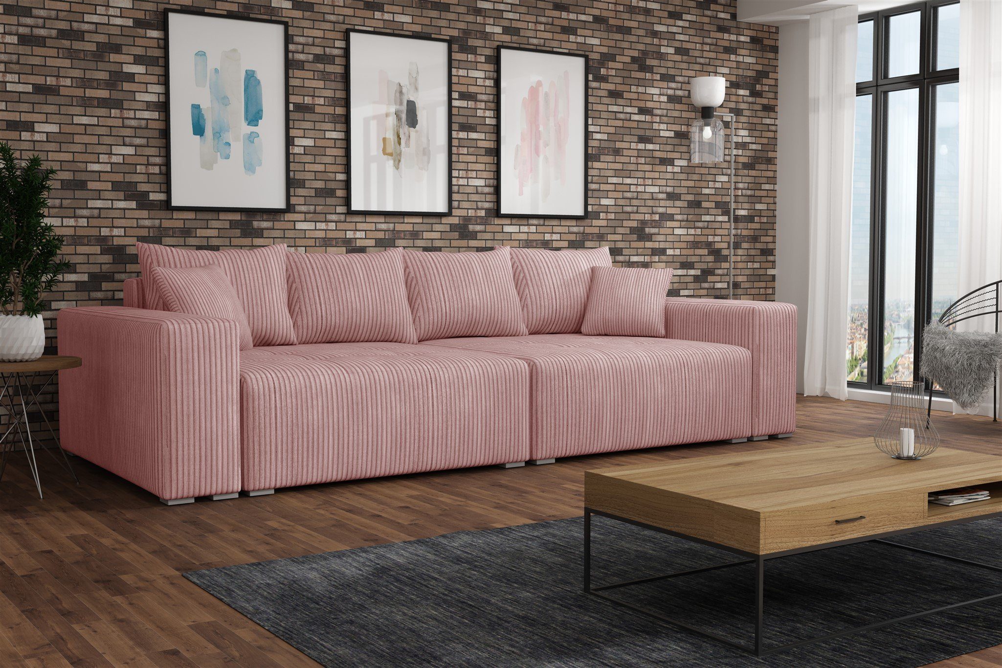 Fun Möbel Big-Sofa Megasofa Couchgarnitur REGGIO in Stoff Poso mit Schlaffunktion, mit Bettkasten, inkl. Rückenkissen und Zierkissen Rosé
