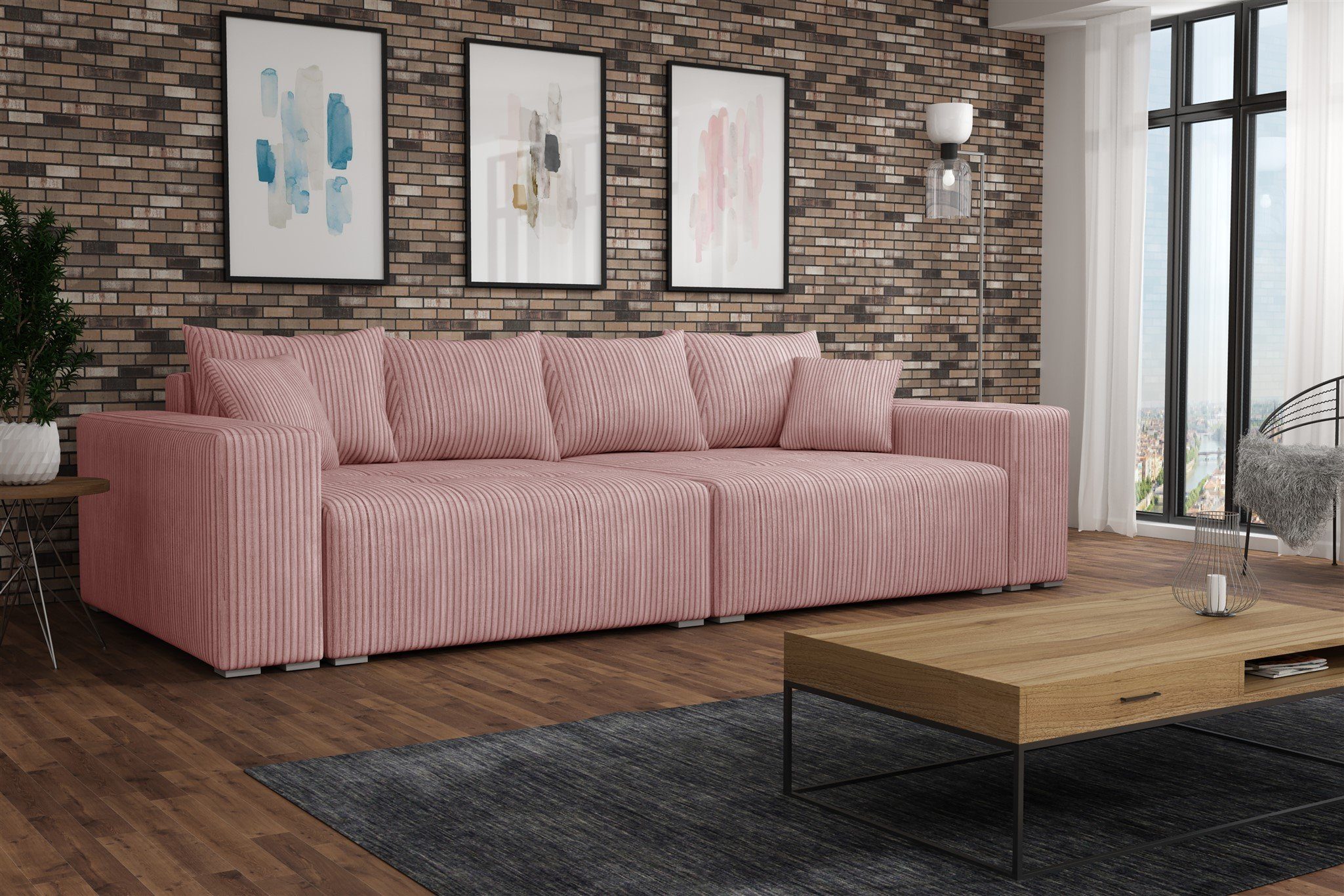 und Möbel Megasofa Rosé mit Stoff Big-Sofa Poso mit in REGGIO Fun Zierkissen Couchgarnitur Bettkasten, inkl. Schlaffunktion, Rückenkissen