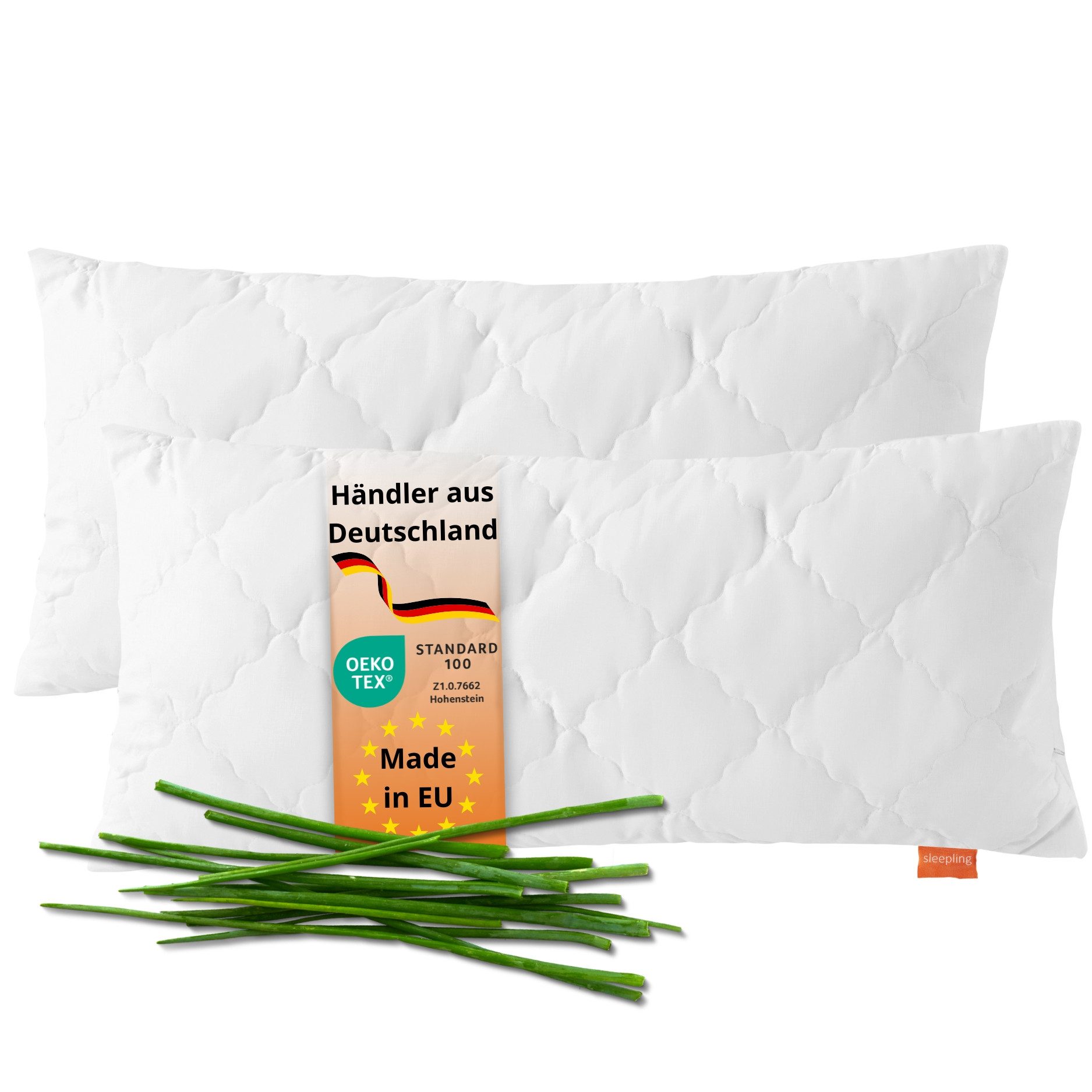 sleepling Kopfkissen, Bambus, Füllung: 100% Polyester, Bezug: Baumwolle mit Viskose aus Bambus versteppt, Seitenschläfer, Rückenschläfer, Bauchschläfer, Spar-Set, 2-tlg., 40x80 cm, vegan, feuchtigkeitsregulierend, antimikrobiell