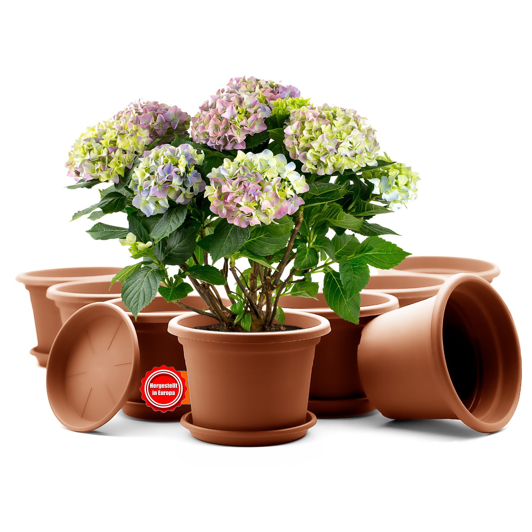 BigDean Blumentopf 8 Stück Pflanzkübel mit Untersetzer rund ø 20 cm Terracotta (Set, 8 St., Pflanztopf), Zeitloses Design, Mit Untersetzer, Hochwertiges Material, Wetterfest
