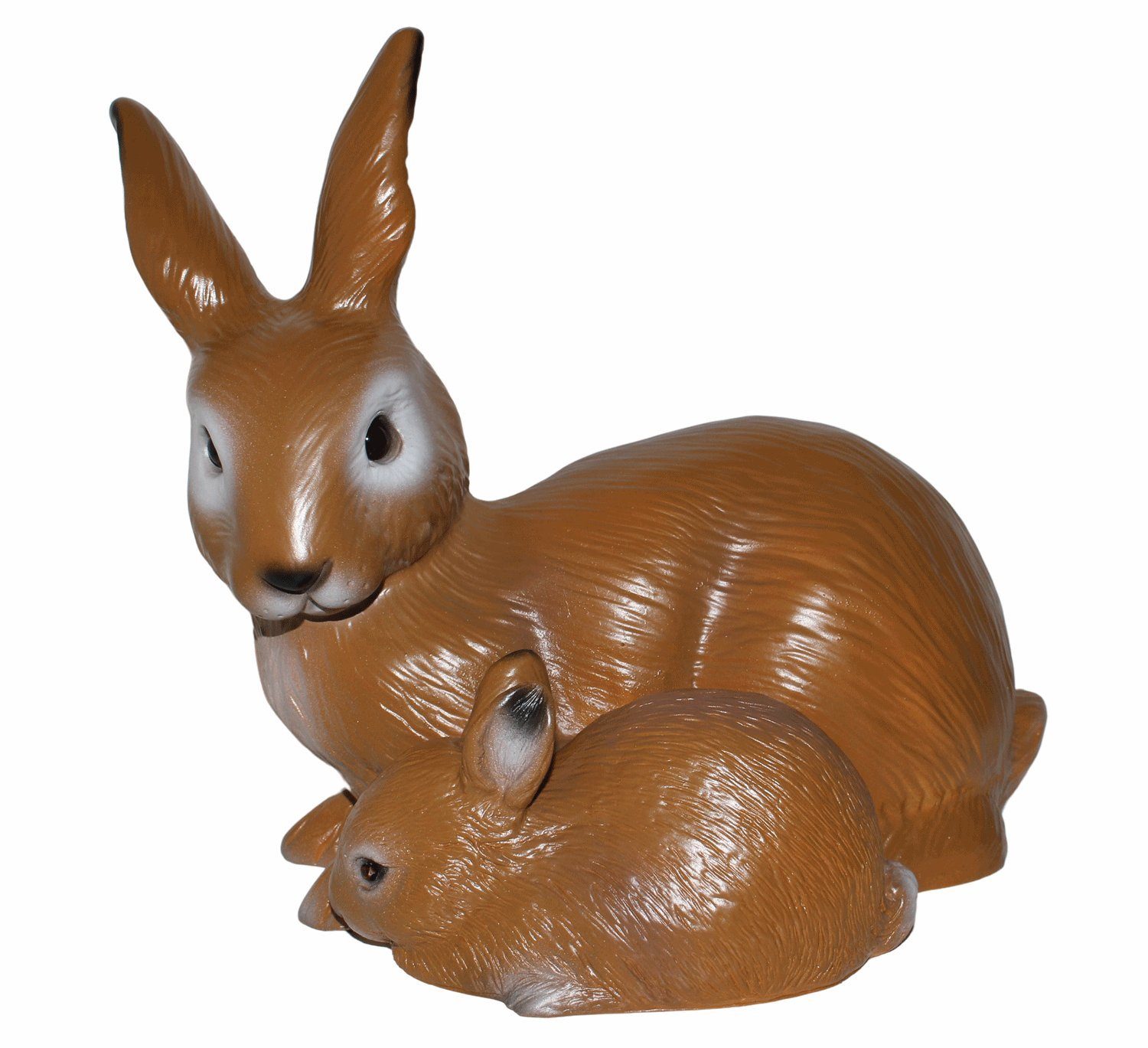 Rakso Oskar Schneider GmbH Tierfigur Deko Figur Hase mit Kleinem liegend H 21 cm braun aus Kunststoff