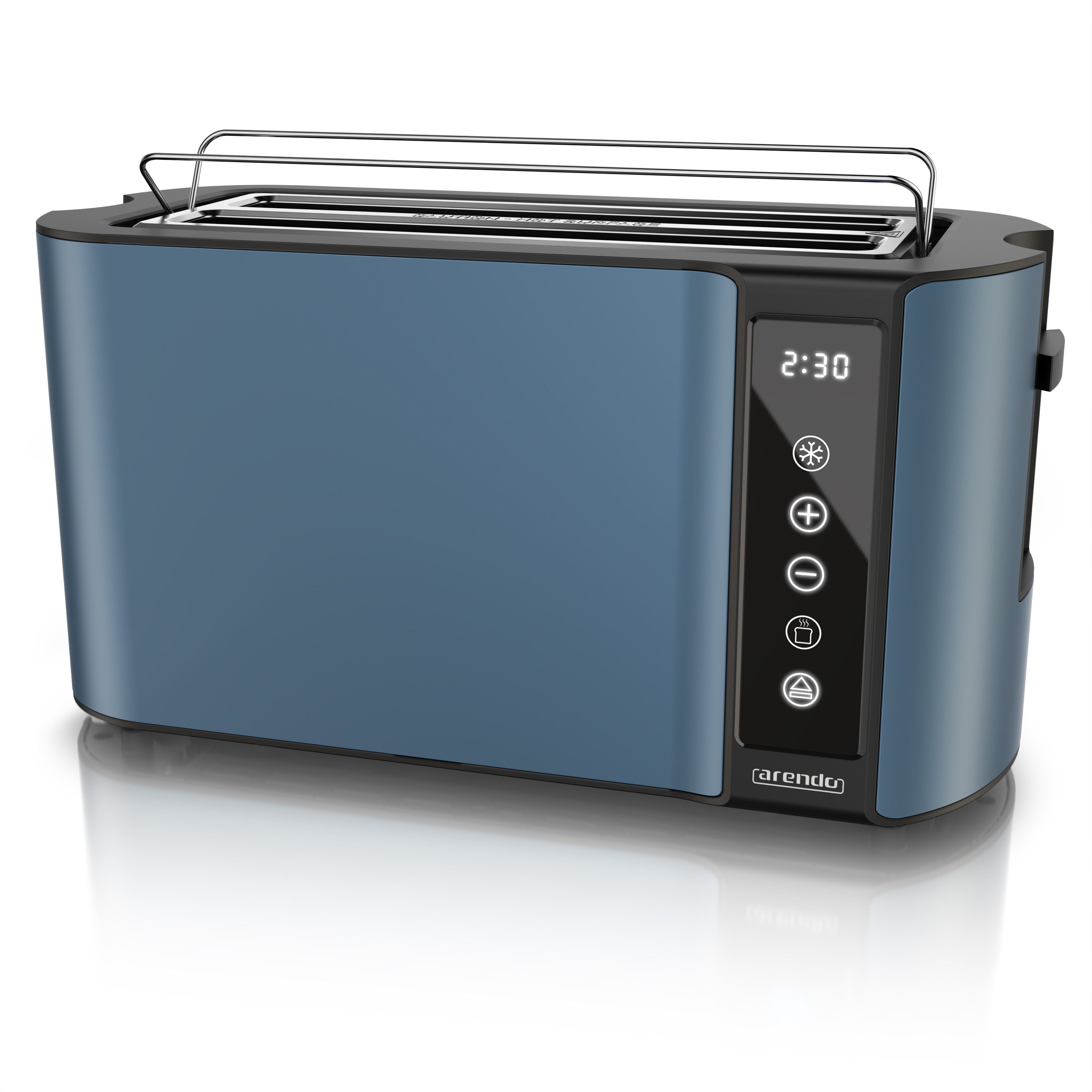 Arendo Toaster Wärmeisoliertes Doppelwandgehäuse, Display mit Restzeitanzeige, 2 lange Schlitze, für 4 Scheiben, 1500 W, Touchpanel, Brötchenaufsatz, 7 Bräunungsgrade, Brotscheibenzentrierung